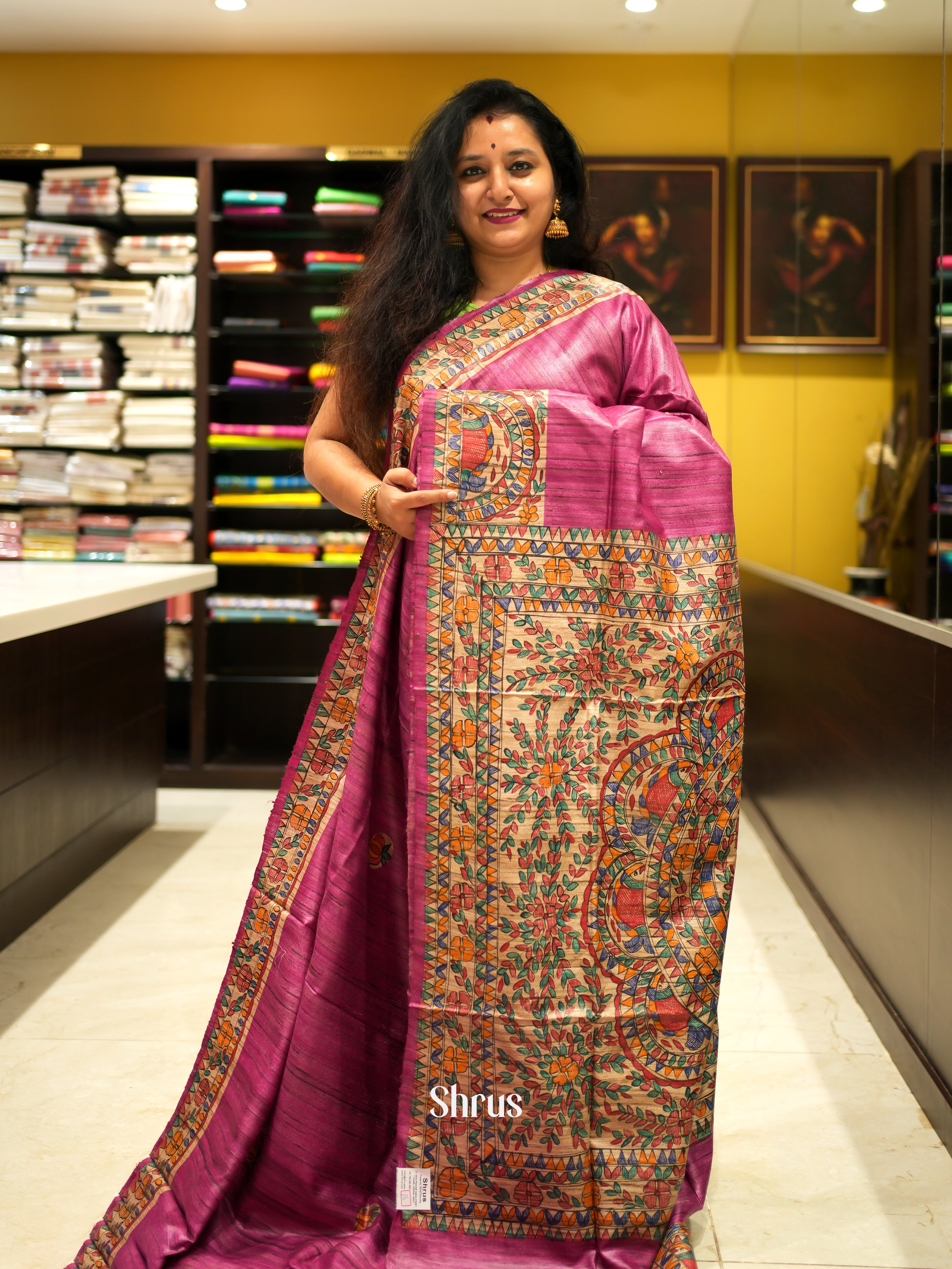 Pink & Cream - Tussar Saree - Shop on ShrusEternity.com