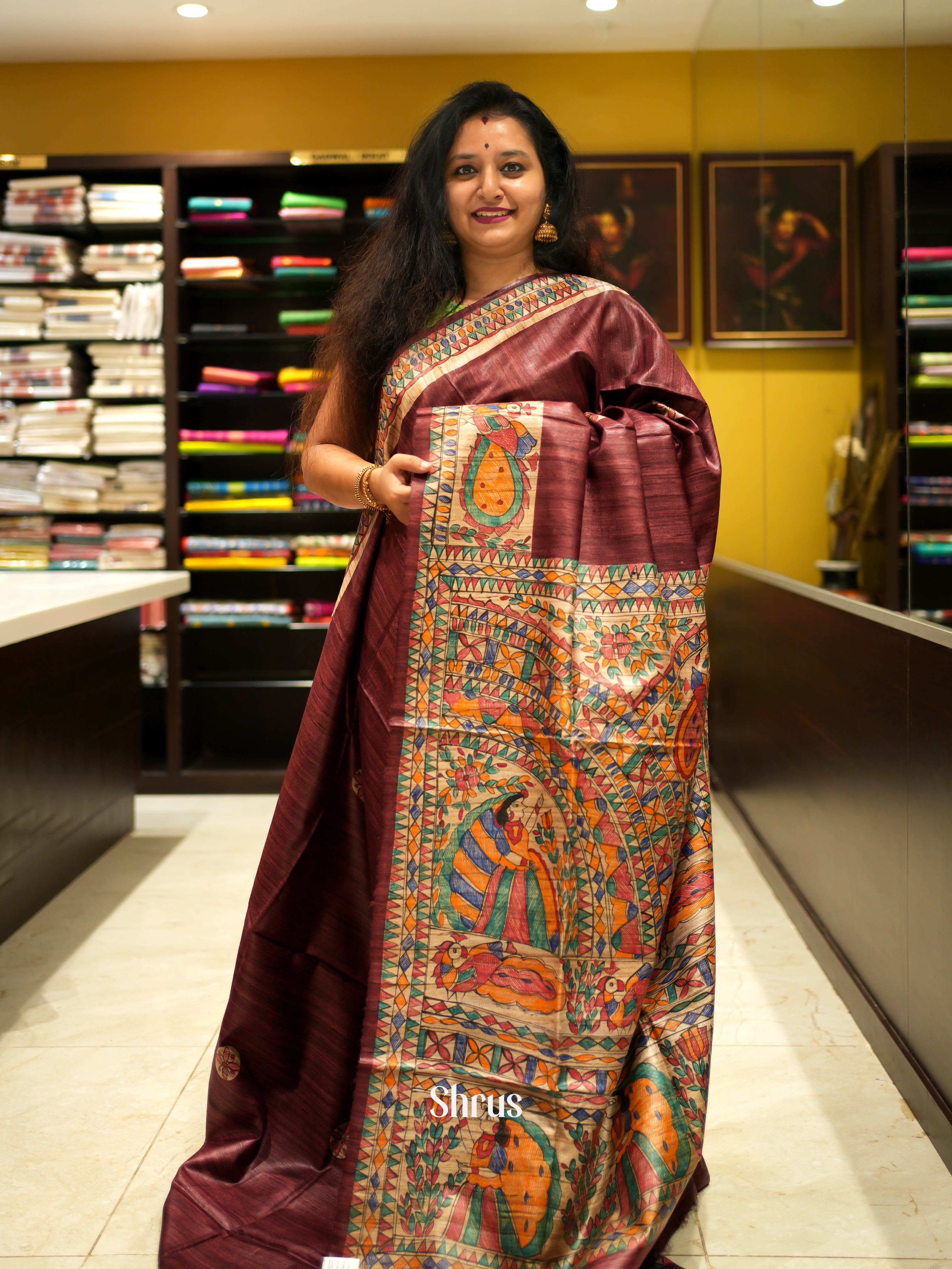 Brown & Cream - Tussar Saree - Shop on ShrusEternity.com