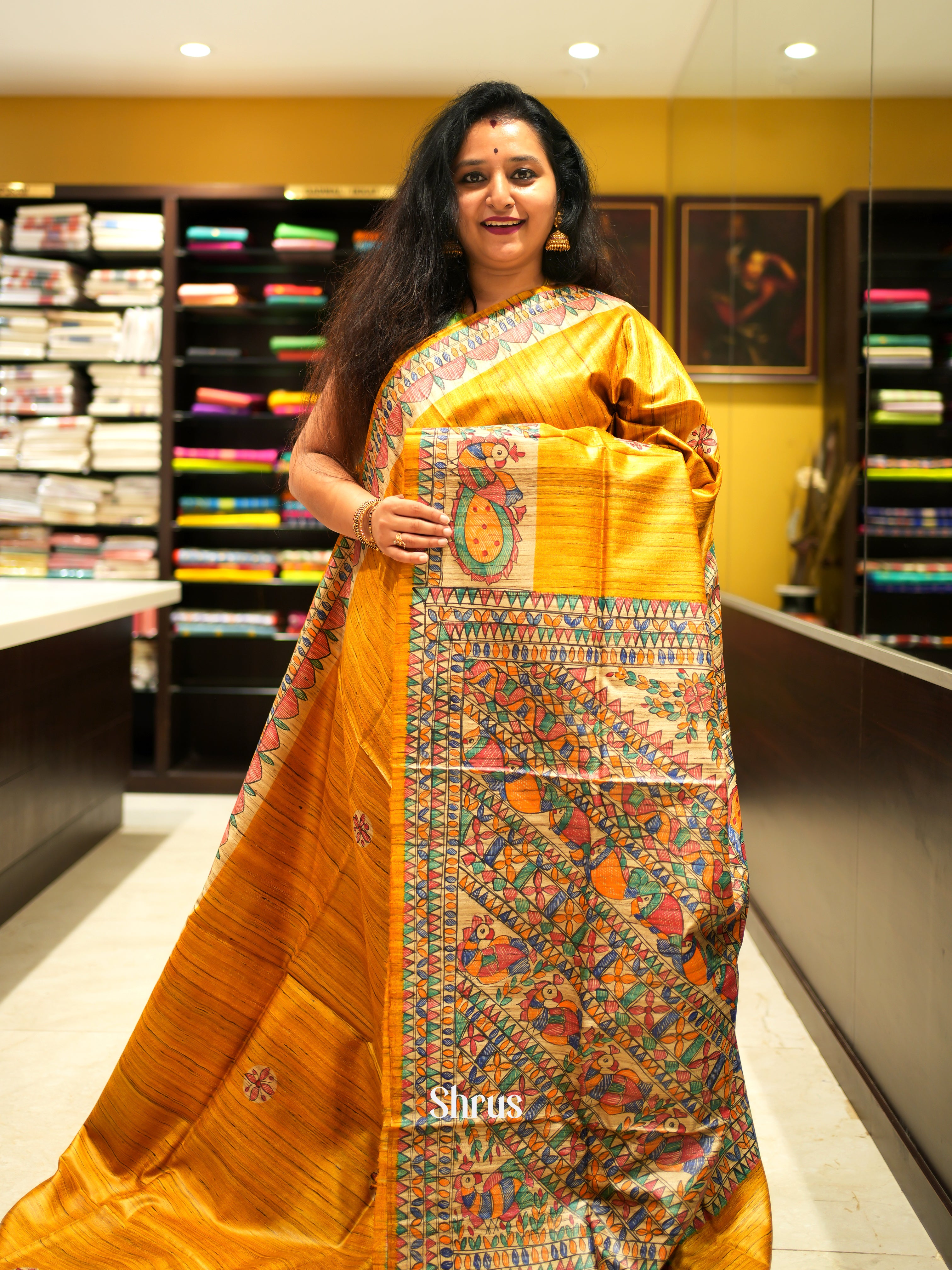 Yellow & Cream - Tussar Saree - Shop on ShrusEternity.com