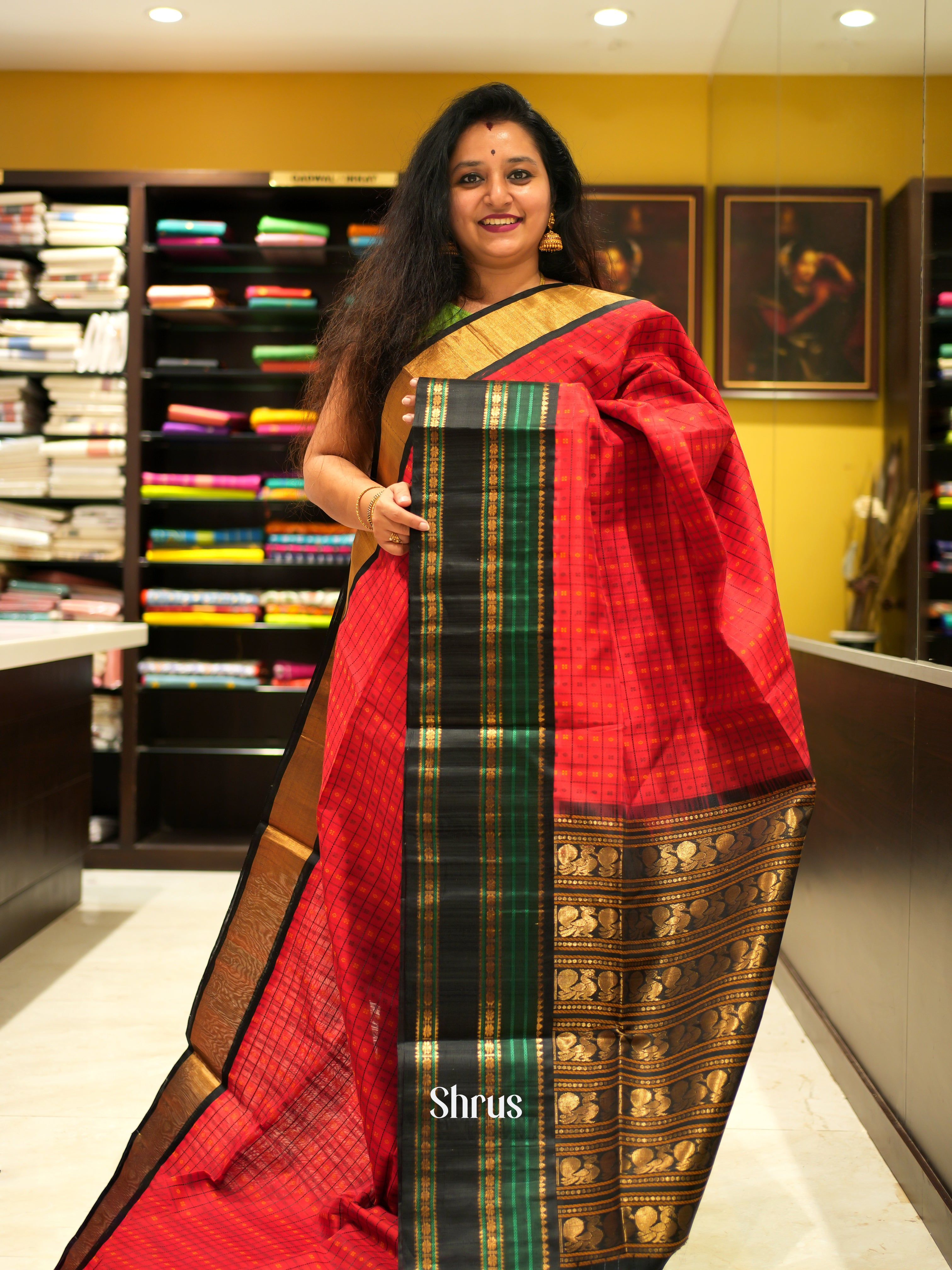 Red & Black - Silk Cotton Saree - Shop on ShrusEternity.com