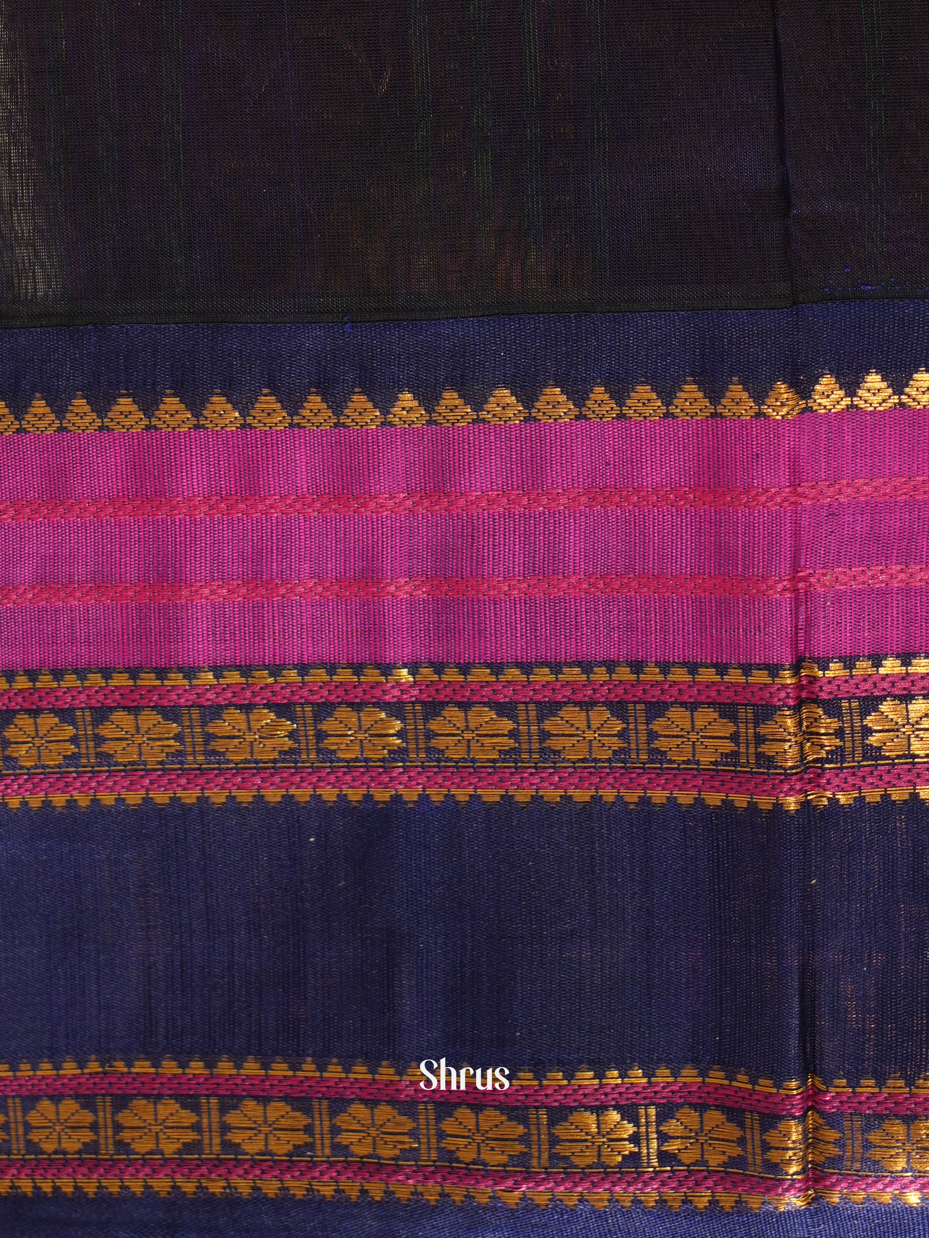 Pink & Blue - Silk Cotton Saree - Shop on ShrusEternity.com