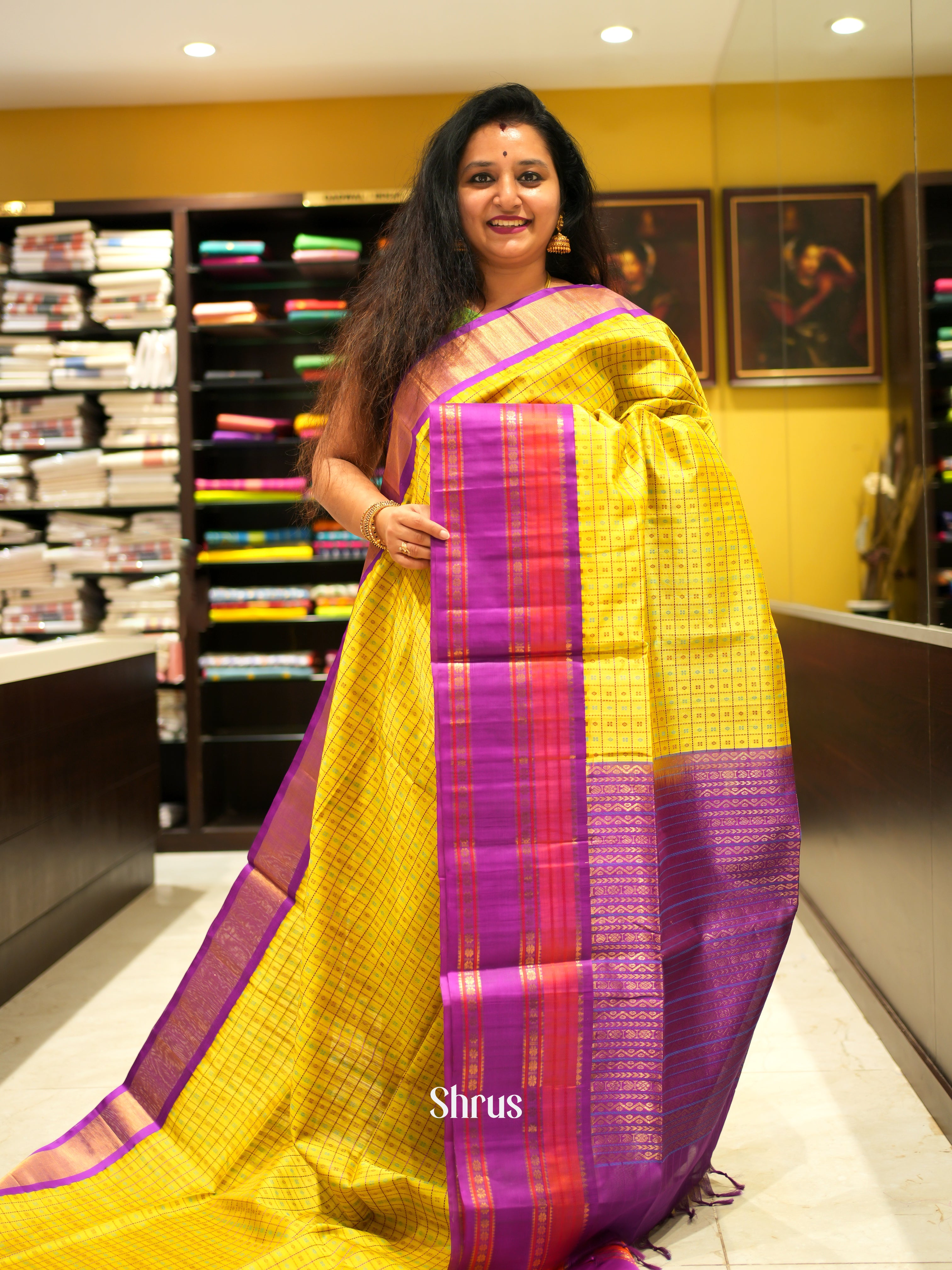 Green & Majenta - Silk Cotton Saree - Shop on ShrusEternity.com