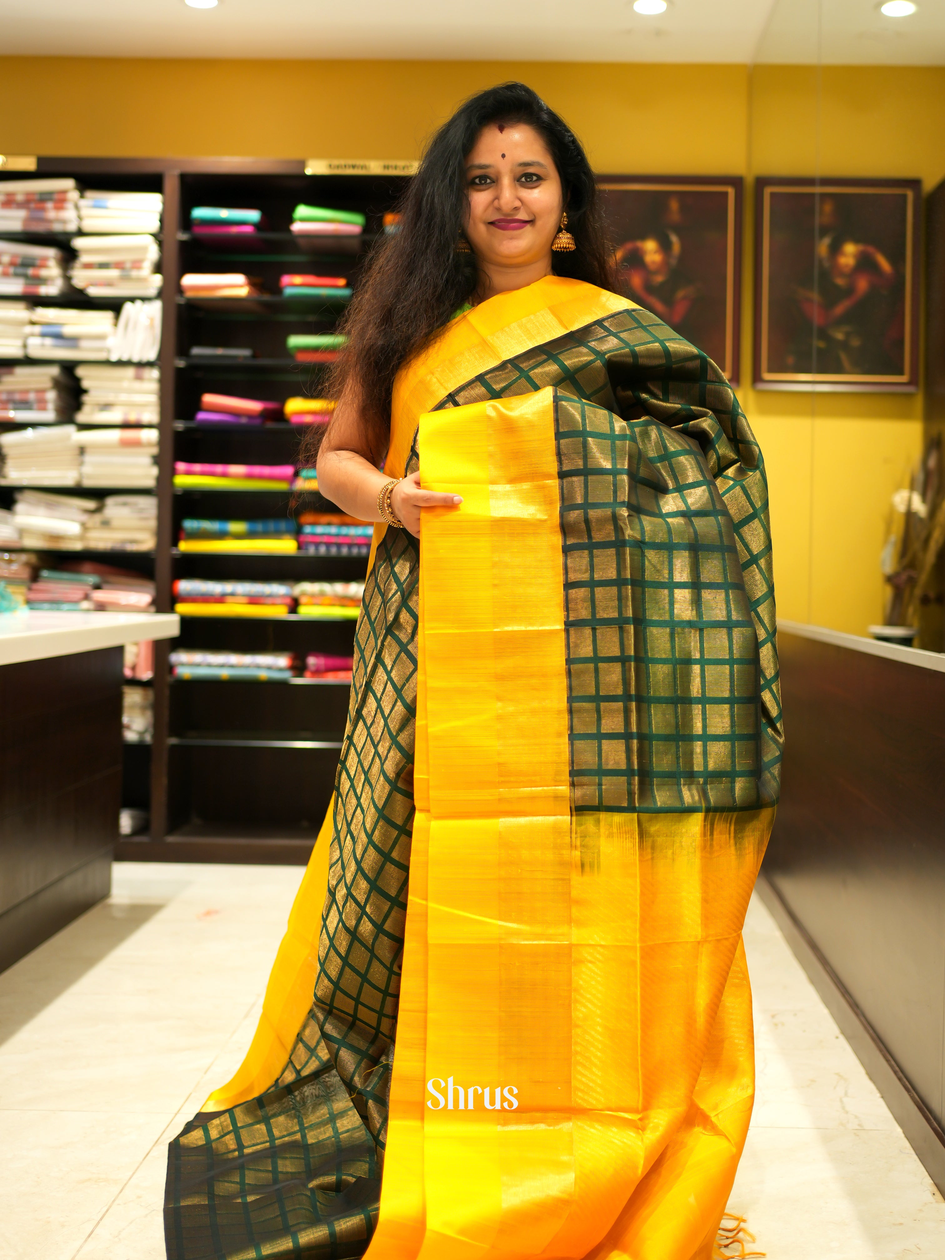 Green & Yellow - Silk Cotton Saree - Shop on ShrusEternity.com