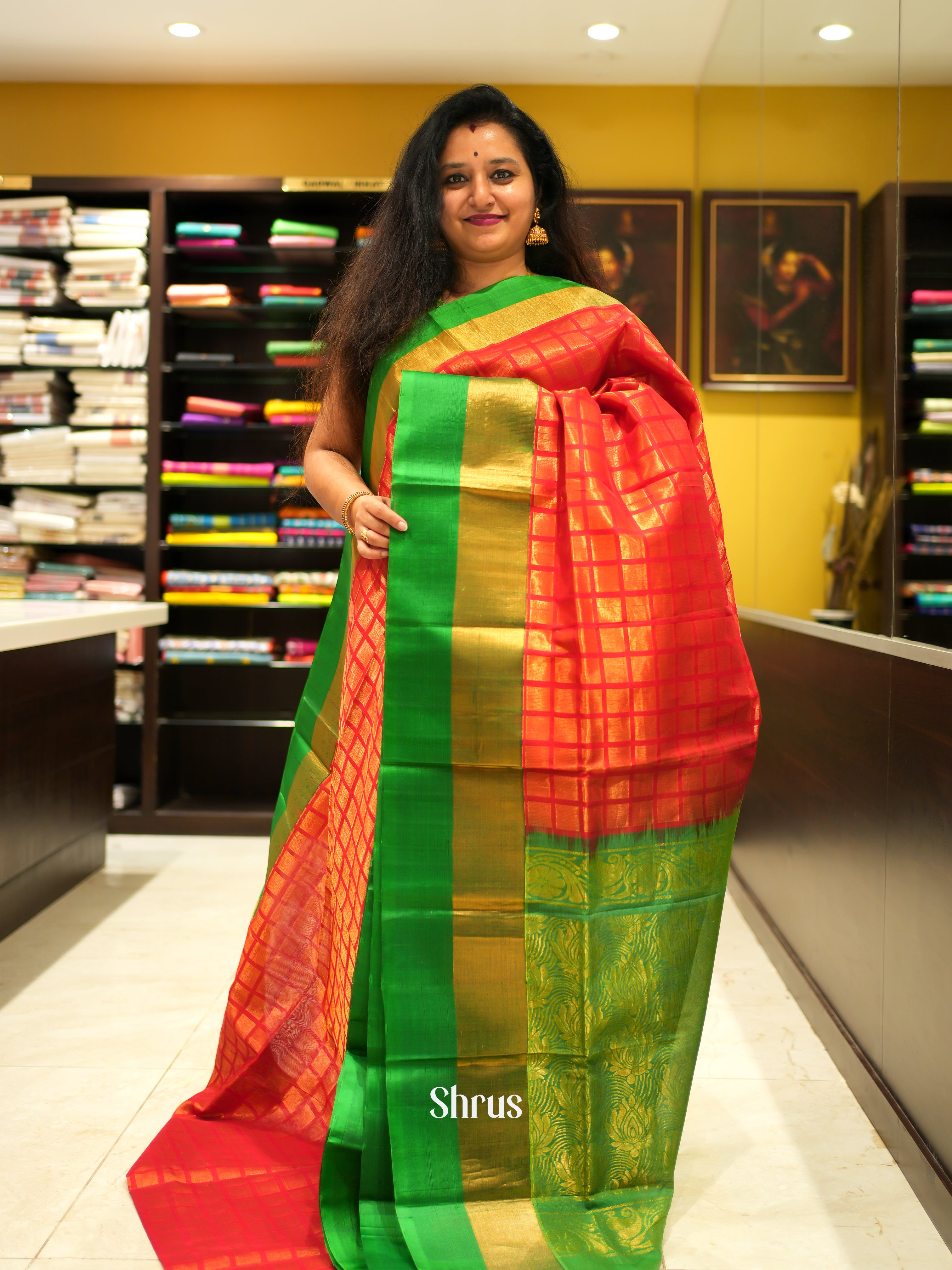 Red & Green - Silk Cotton Saree - Shop on ShrusEternity.com