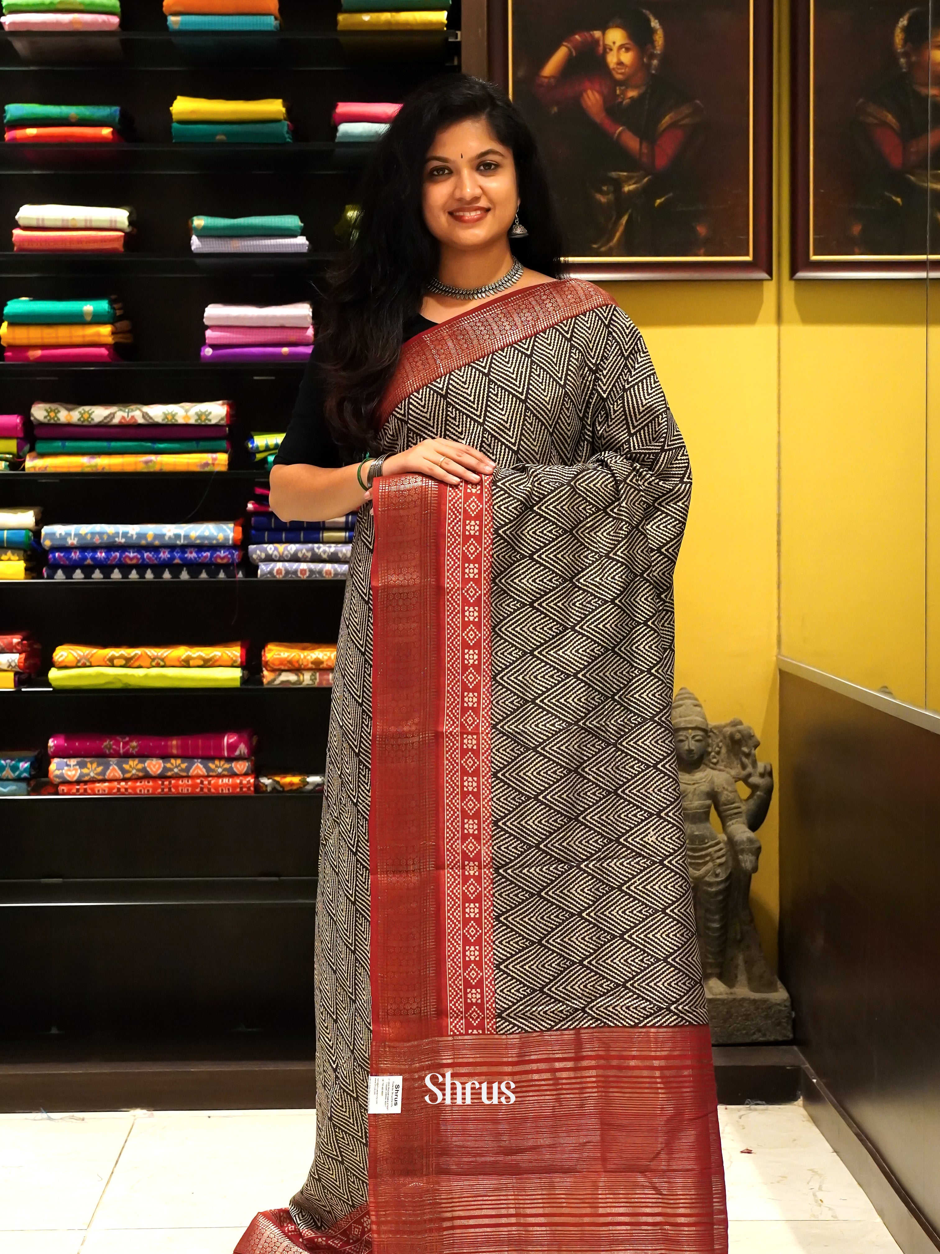 Black & Red - Art Modal Saree - Shop on ShrusEternity.com