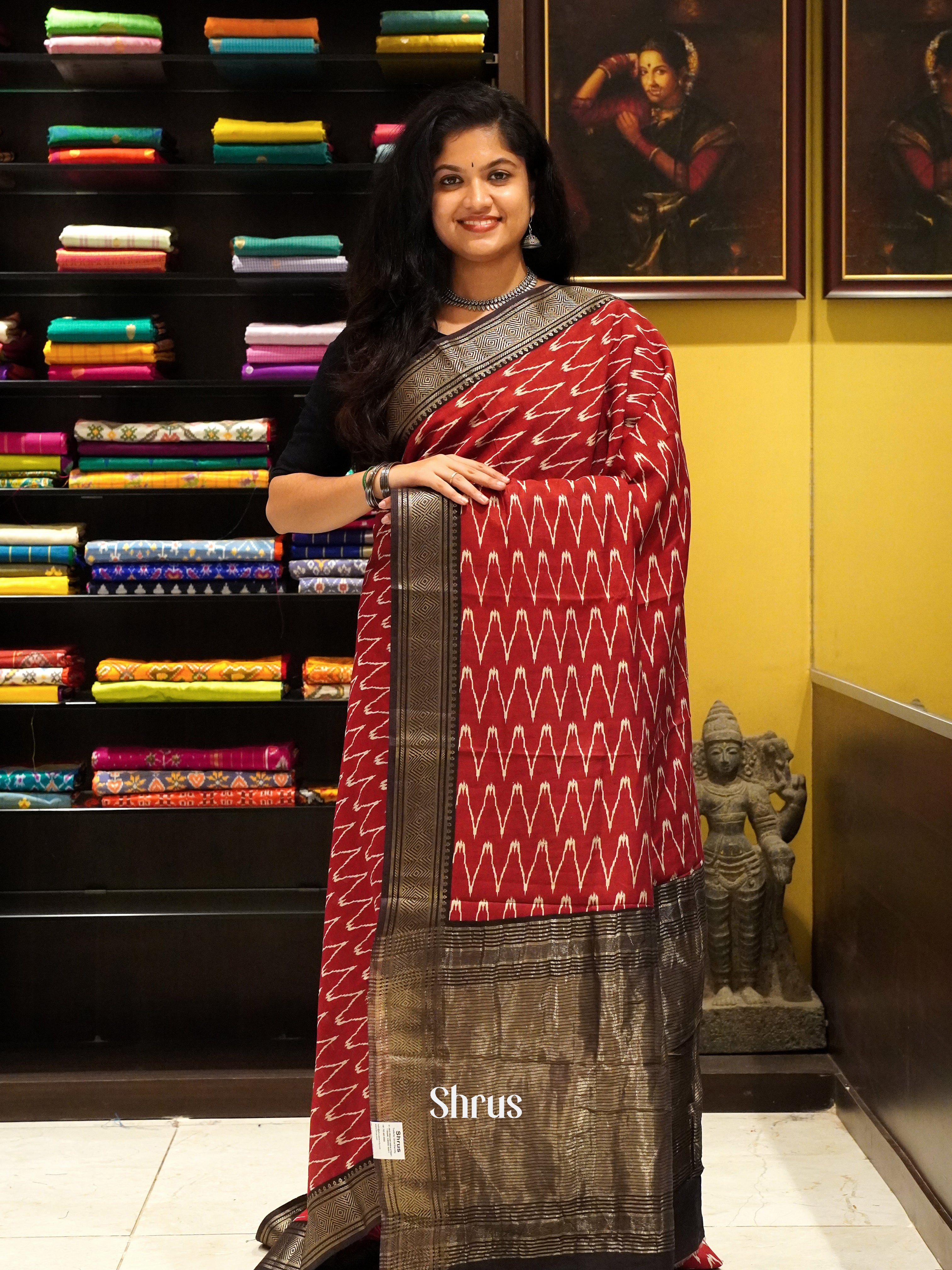 Red & black - Art Modal Saree - Shop on ShrusEternity.com