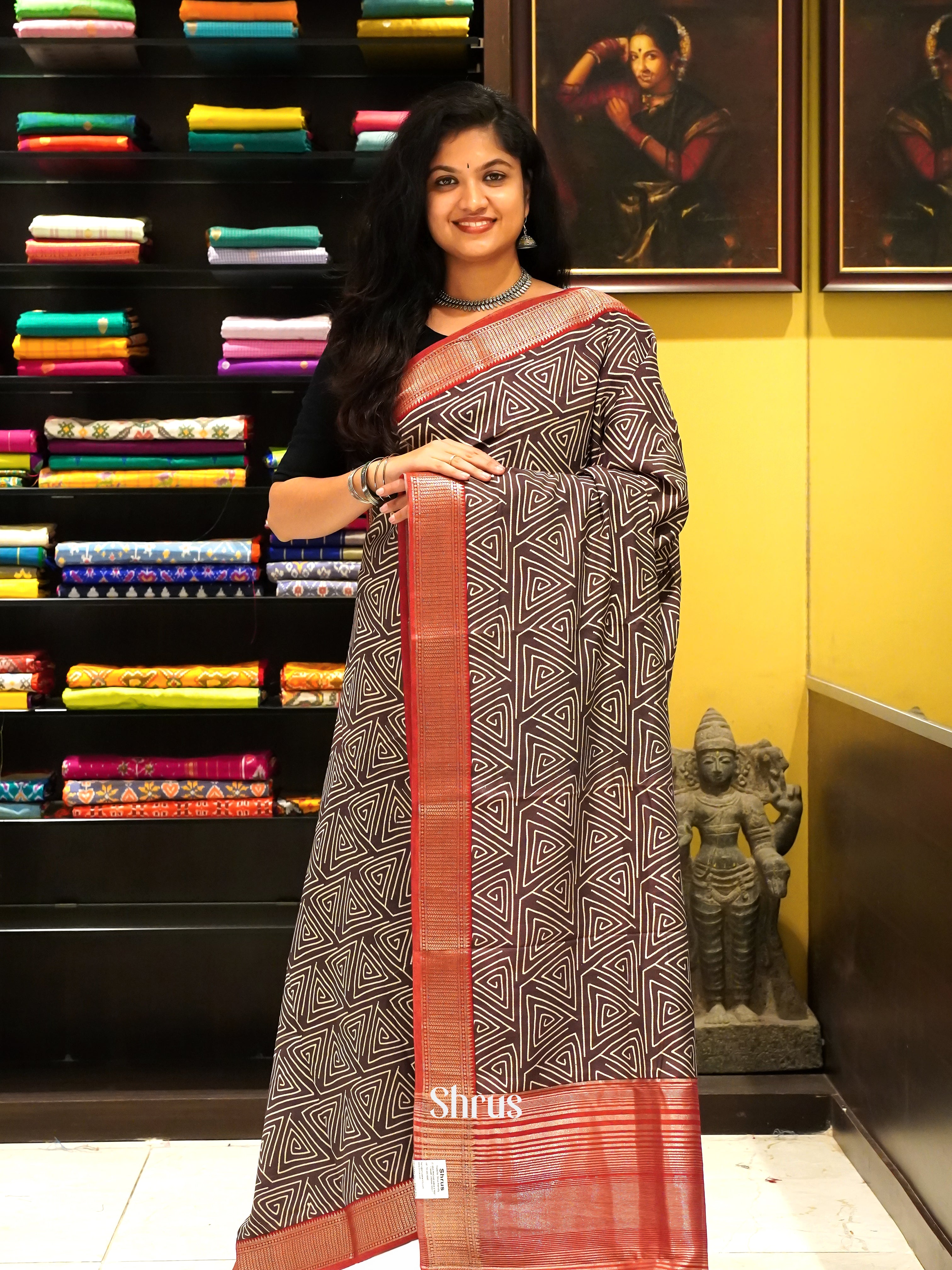 Black & Red - Art Modal Saree - Shop on ShrusEternity.com