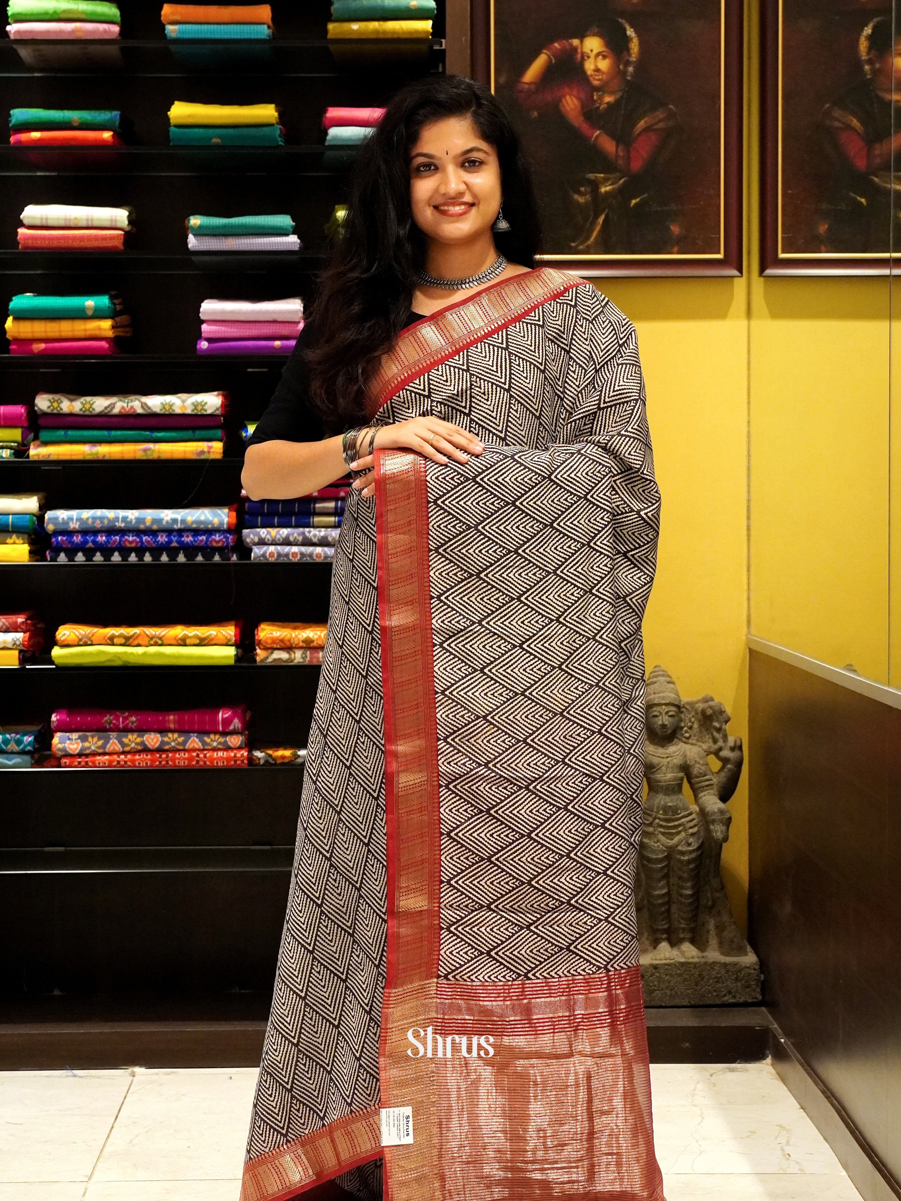 Black & Red - Art Modal Saree - Shop on ShrusEternity.com