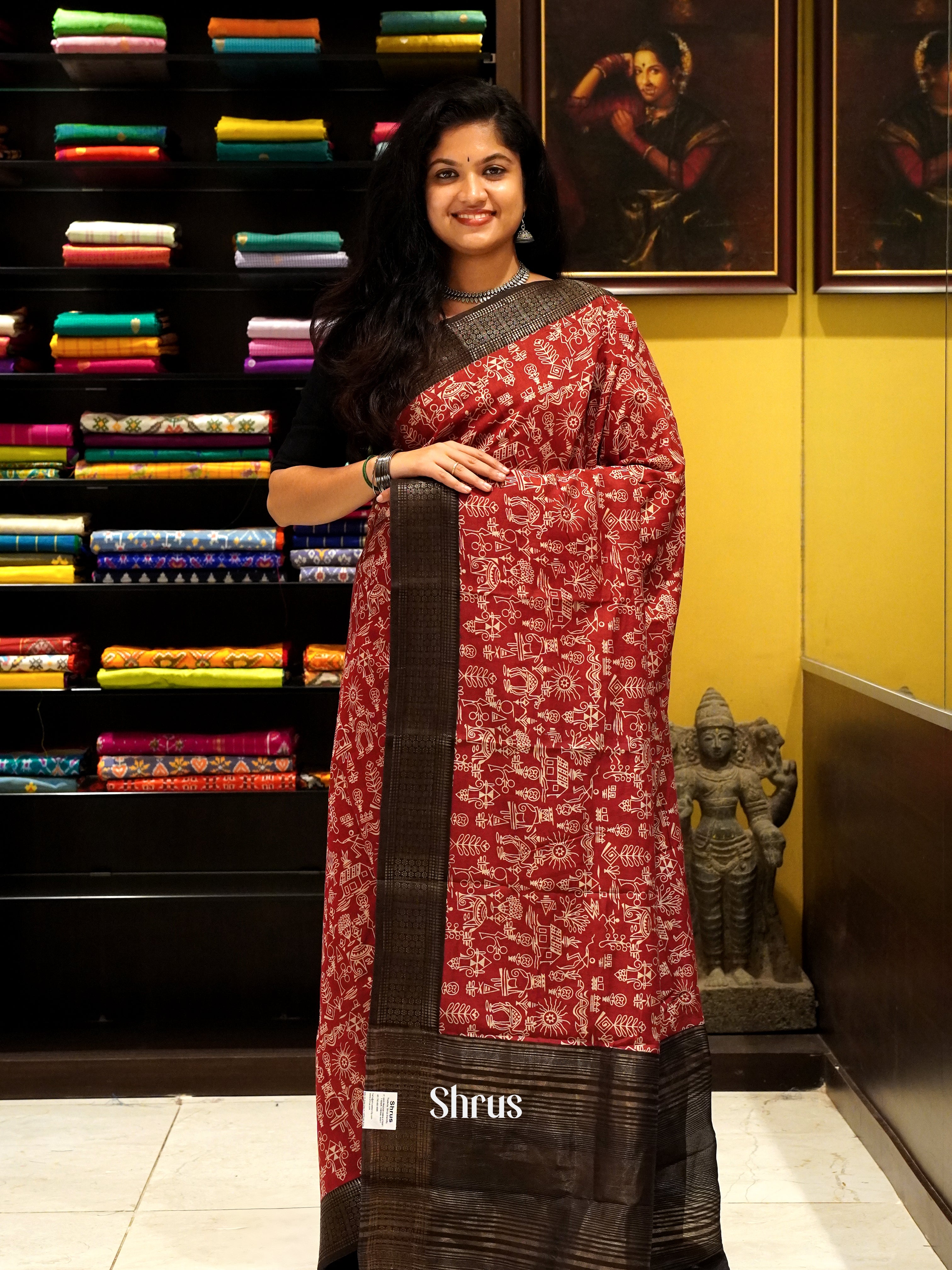 Red & Black - Art Modal Saree - Shop on ShrusEternity.com