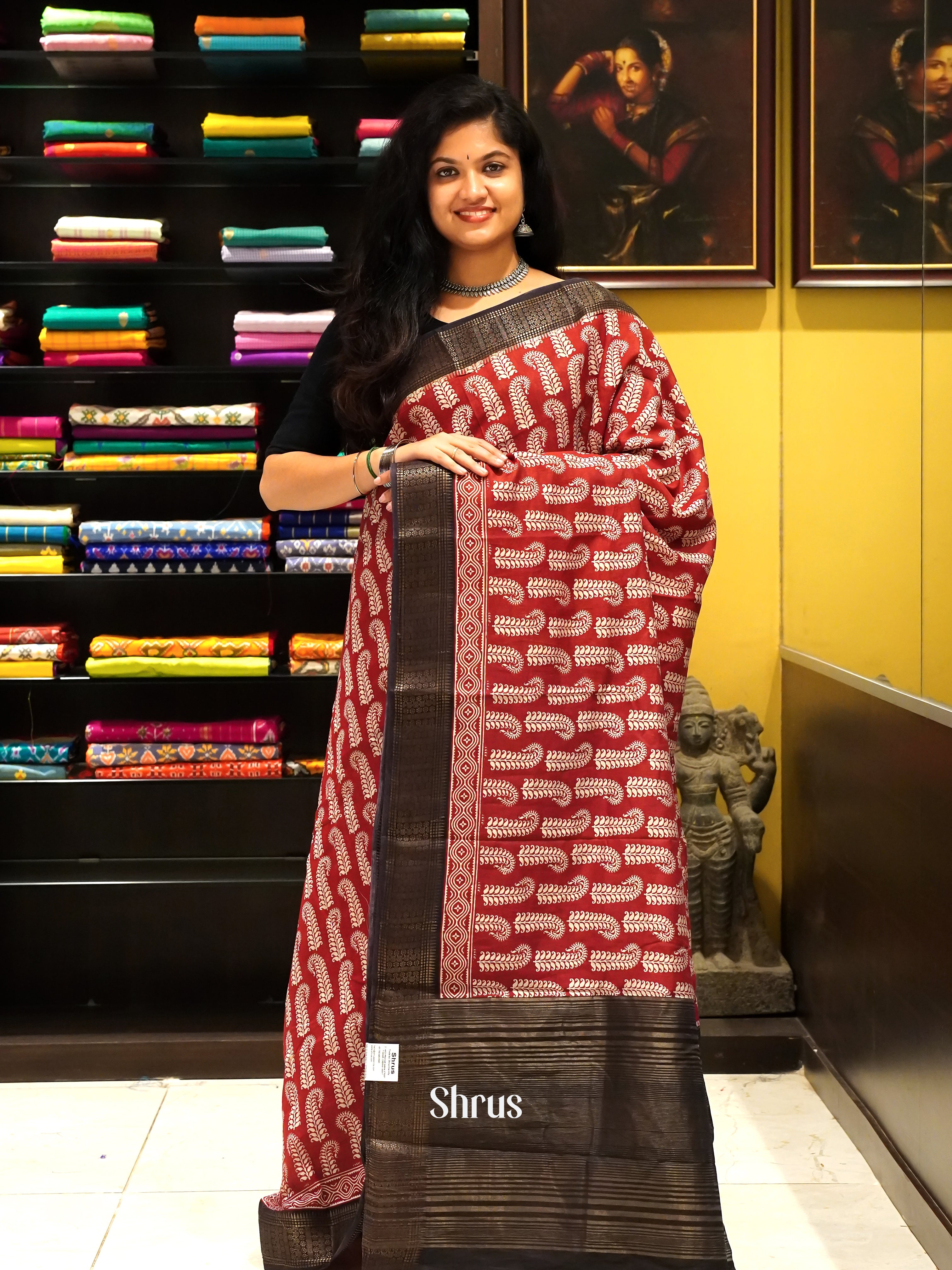 Red & Black - Art Modal Saree - Shop on ShrusEternity.com