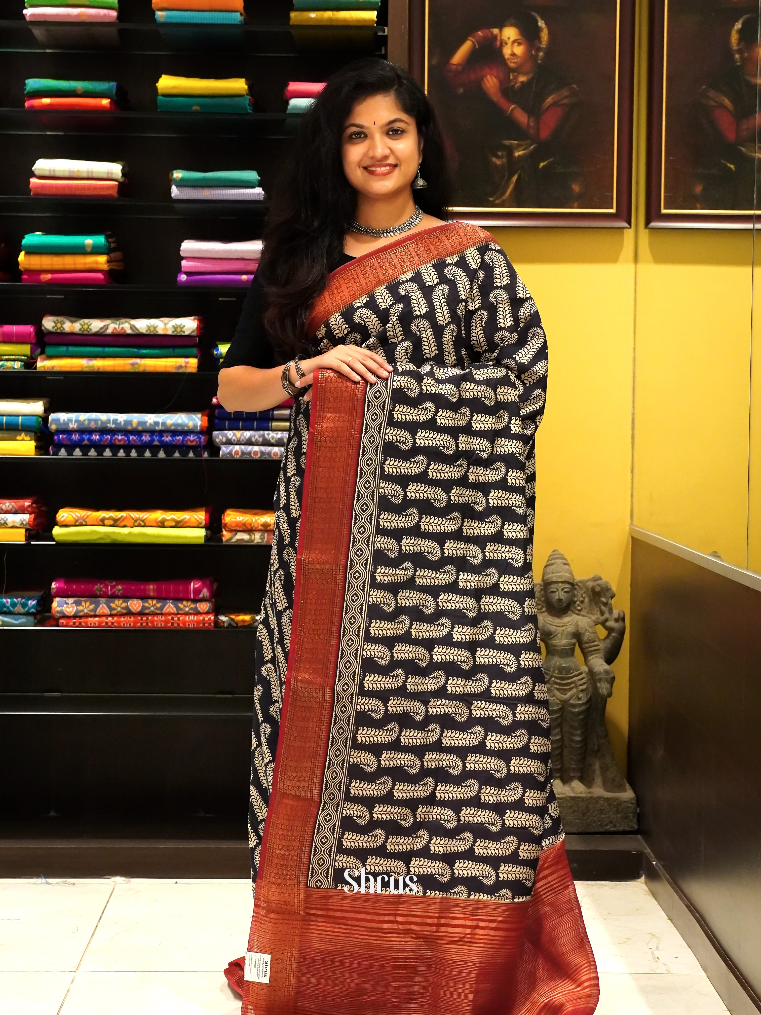 Black & Red - Art Modal Saree - Shop on ShrusEternity.com