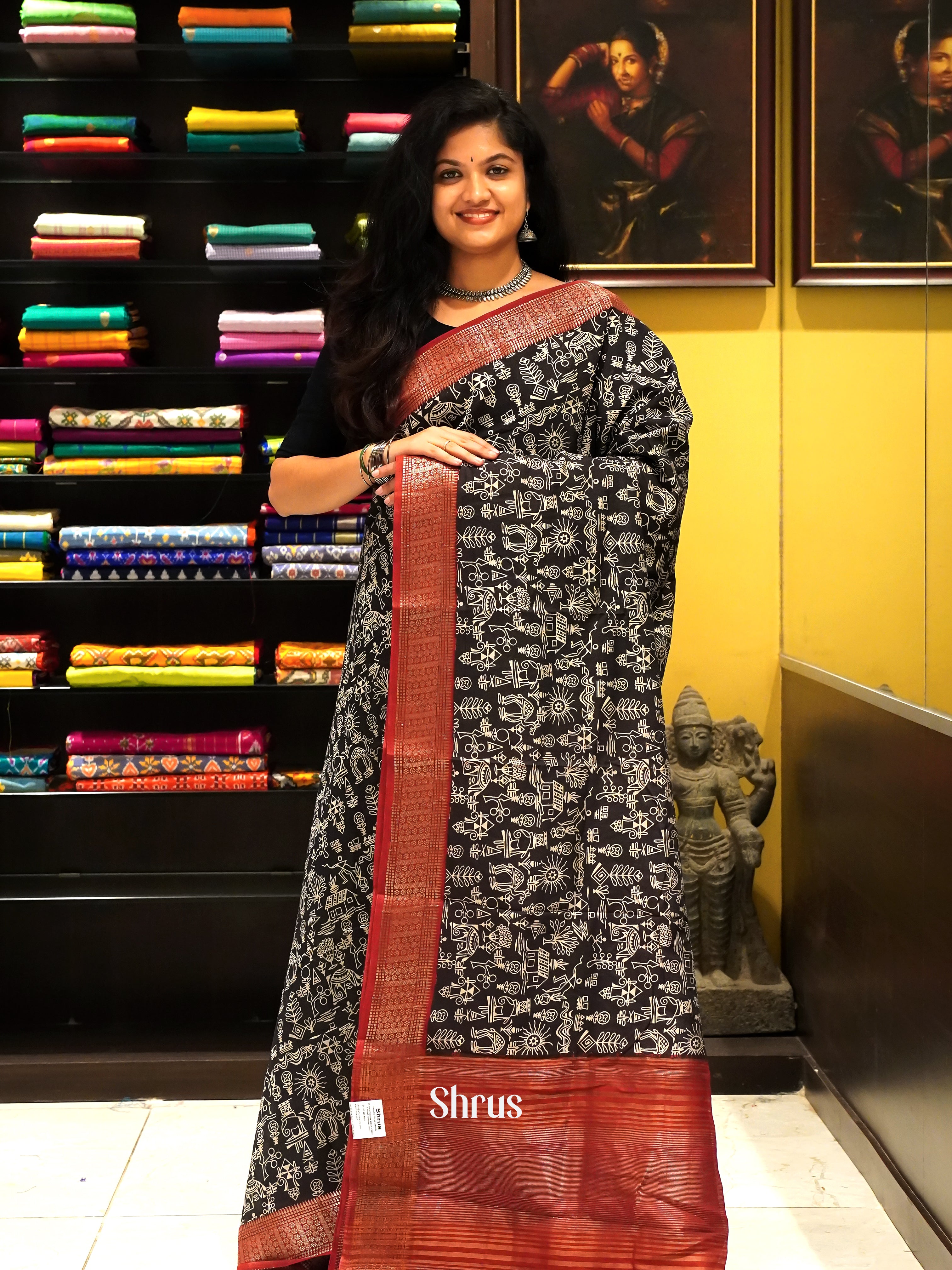 Black & Red - Art Modal Saree - Shop on ShrusEternity.com