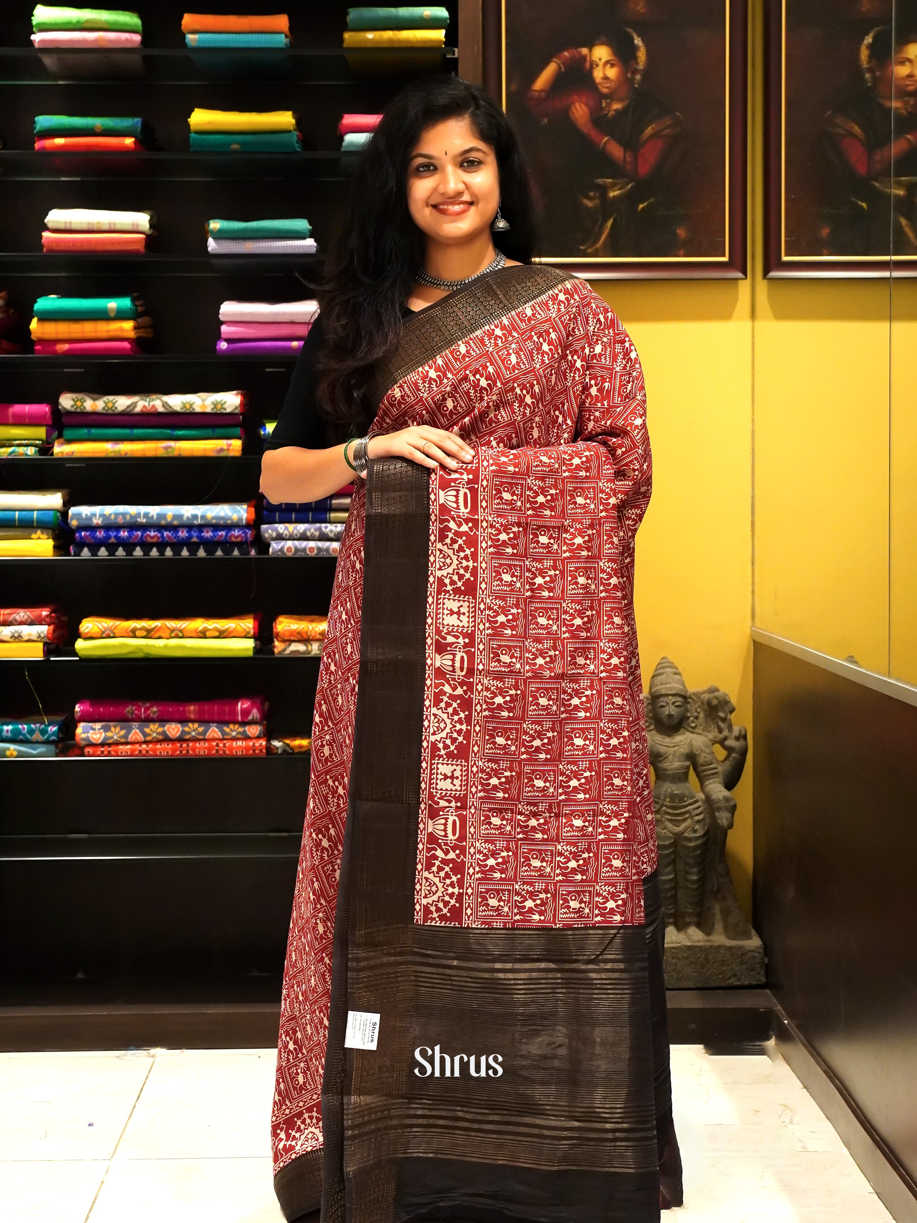 Red & Black - Art Modal Saree - Shop on ShrusEternity.com