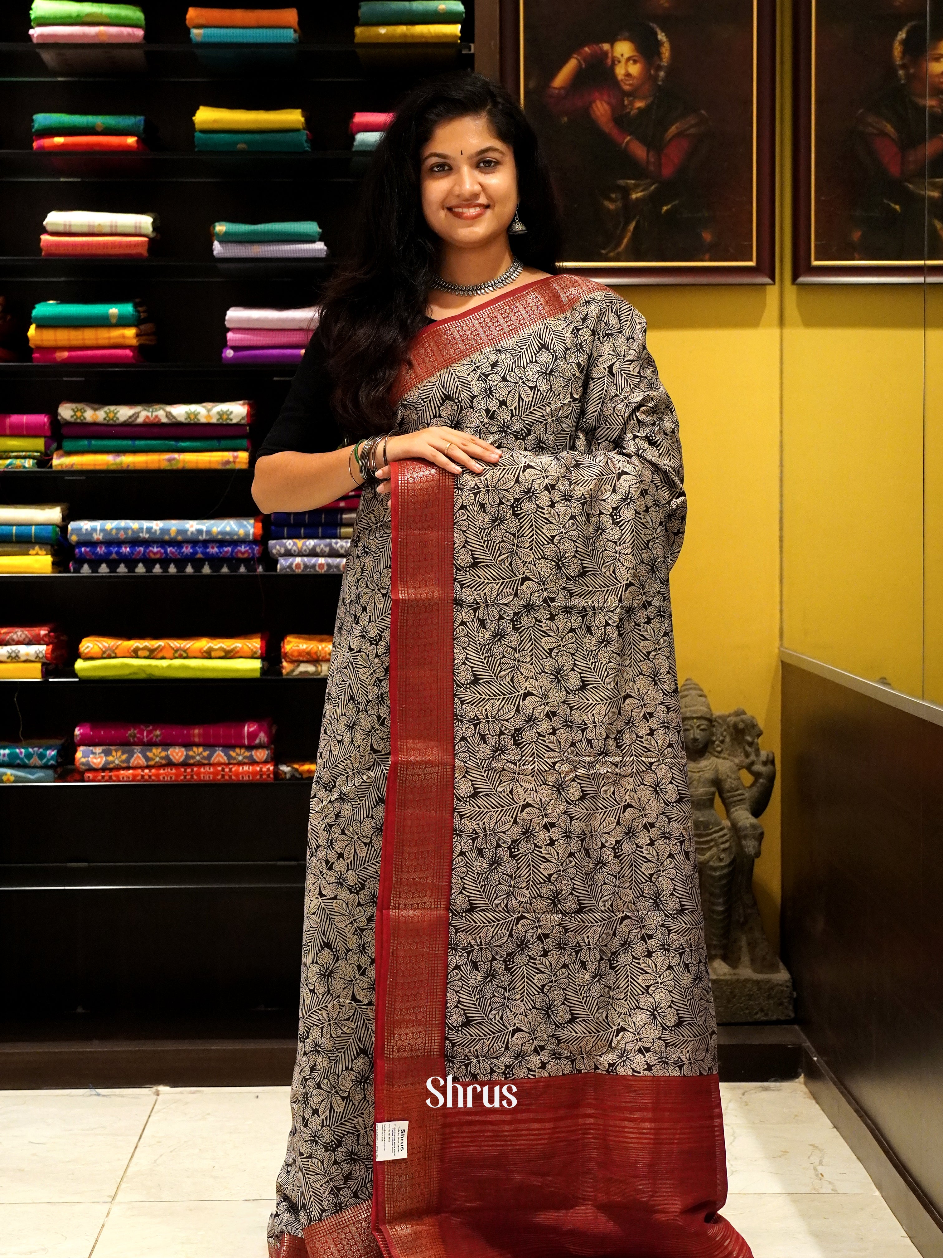 Black & Red - Art Modal Saree - Shop on ShrusEternity.com