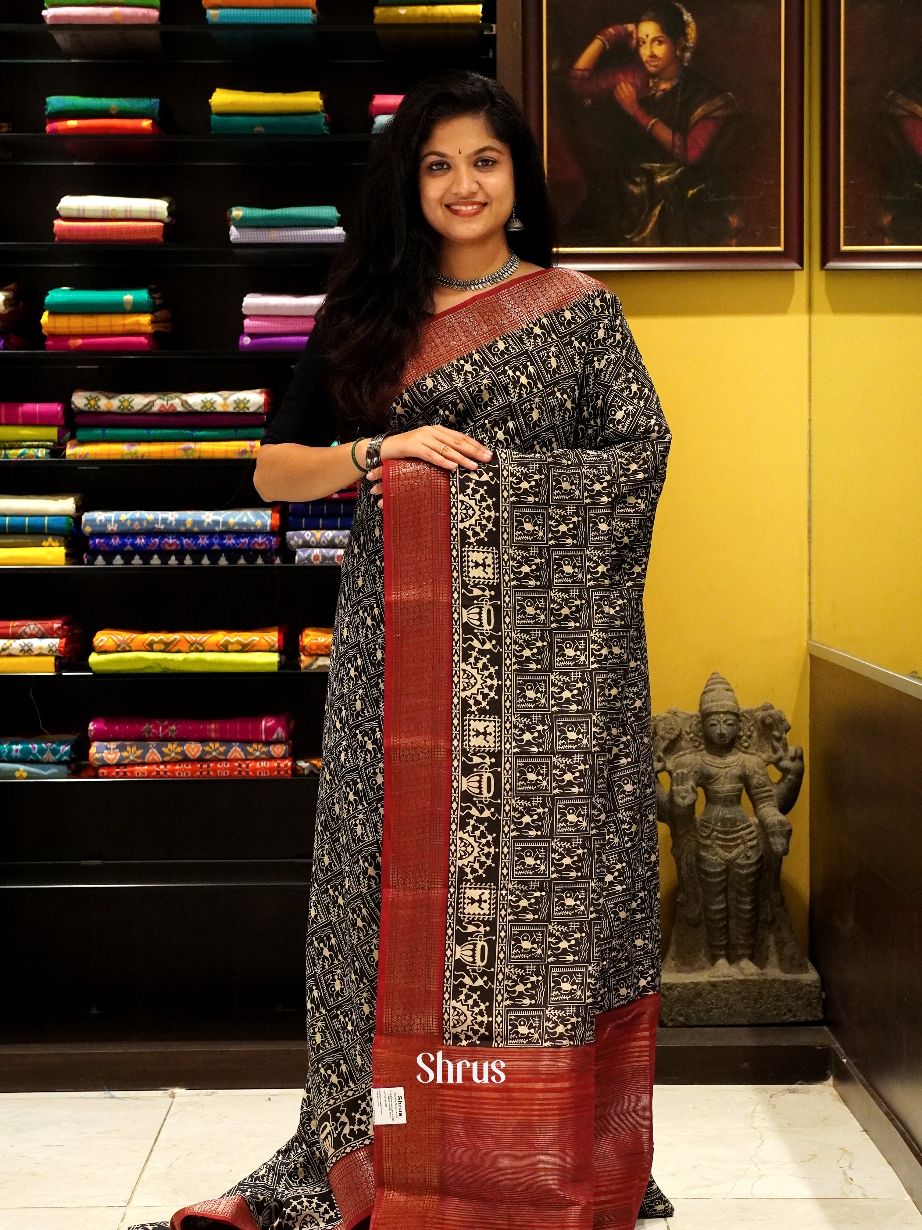 Black & Red - Art Modal Saree - Shop on ShrusEternity.com