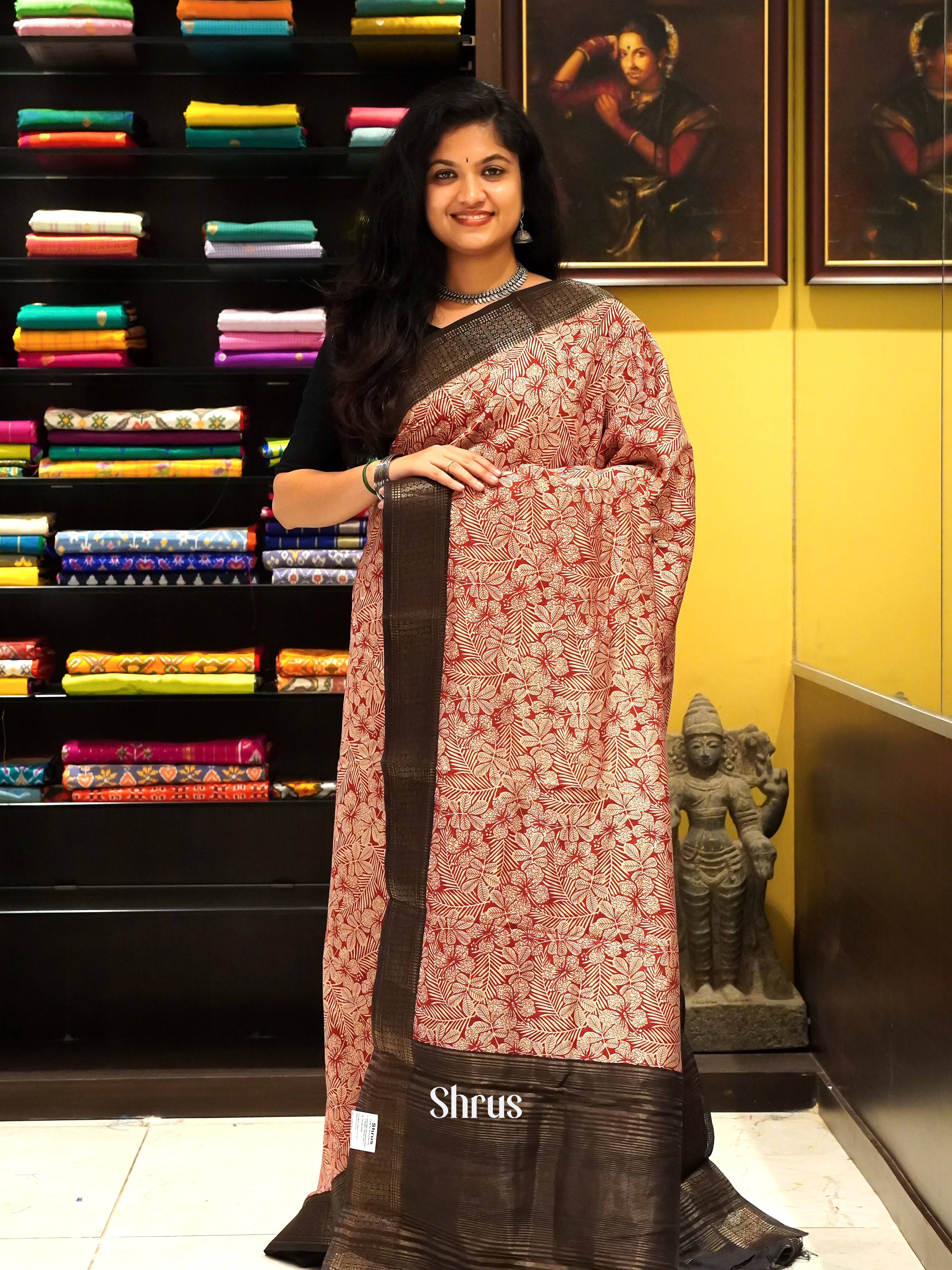 Red & Black- Art Modal Saree - Shop on ShrusEternity.com