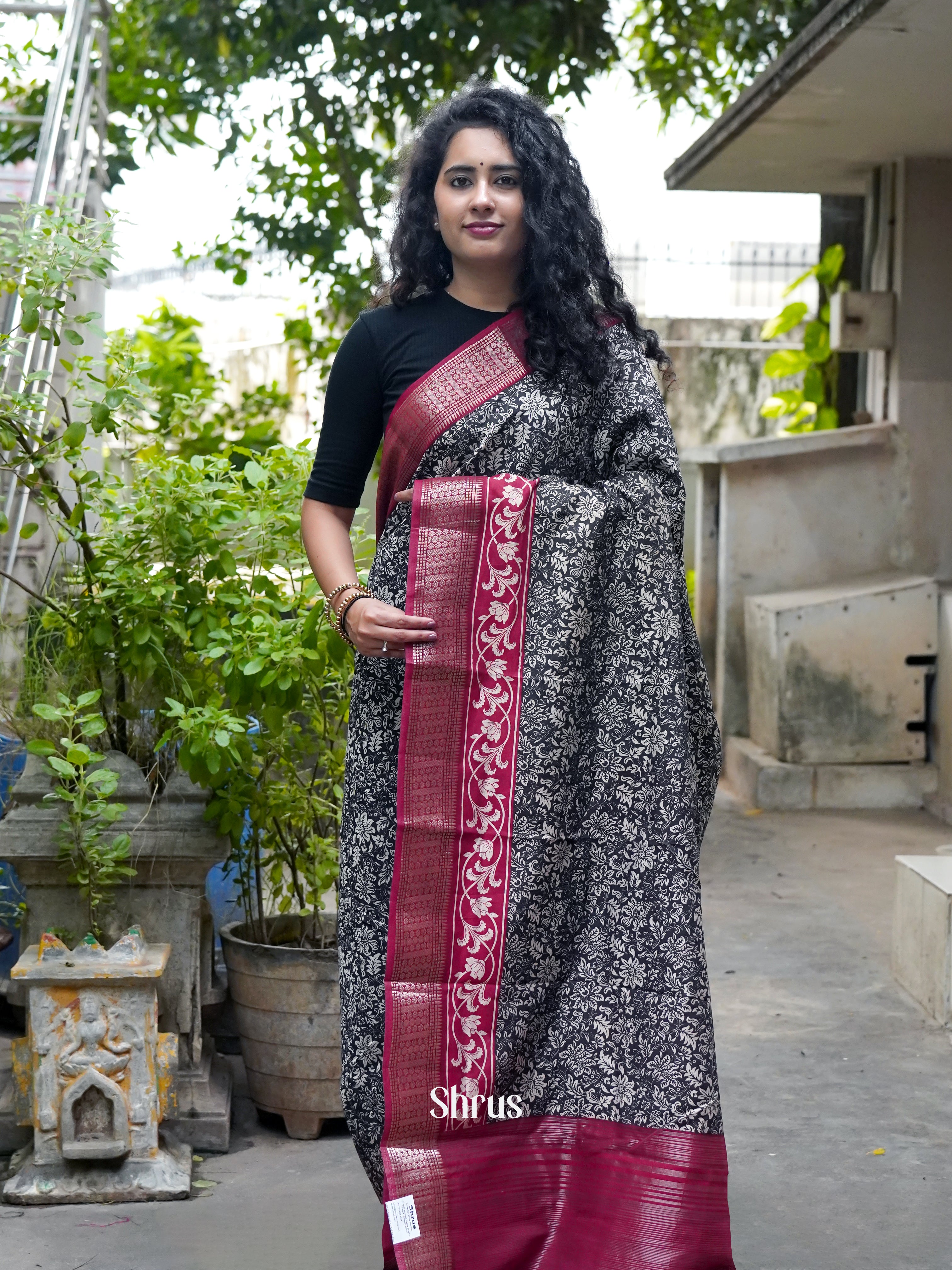 Black & Maroon - Art Modal Saree - Shop on ShrusEternity.com