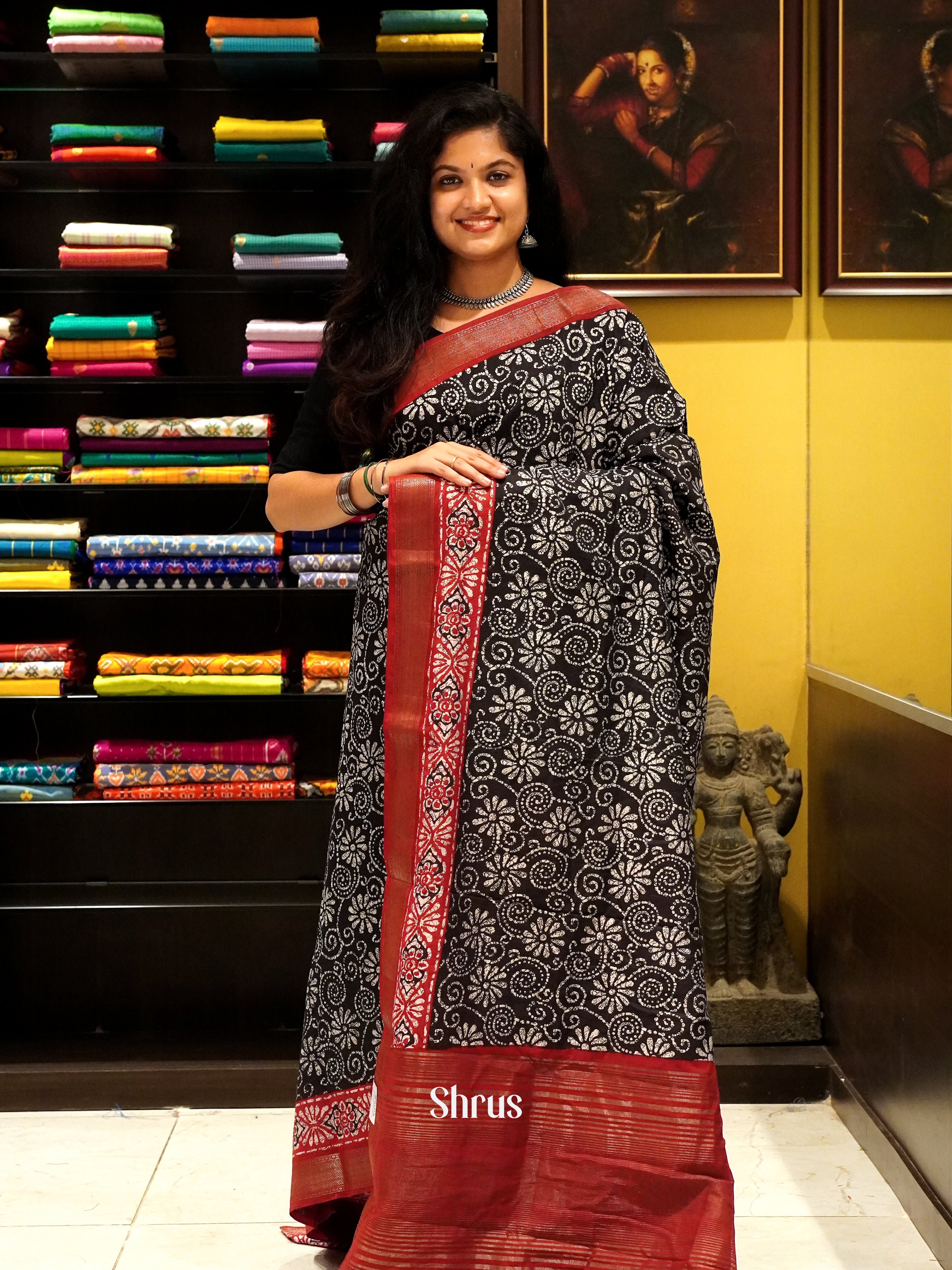 Black & Red - Art Modal Saree - Shop on ShrusEternity.com