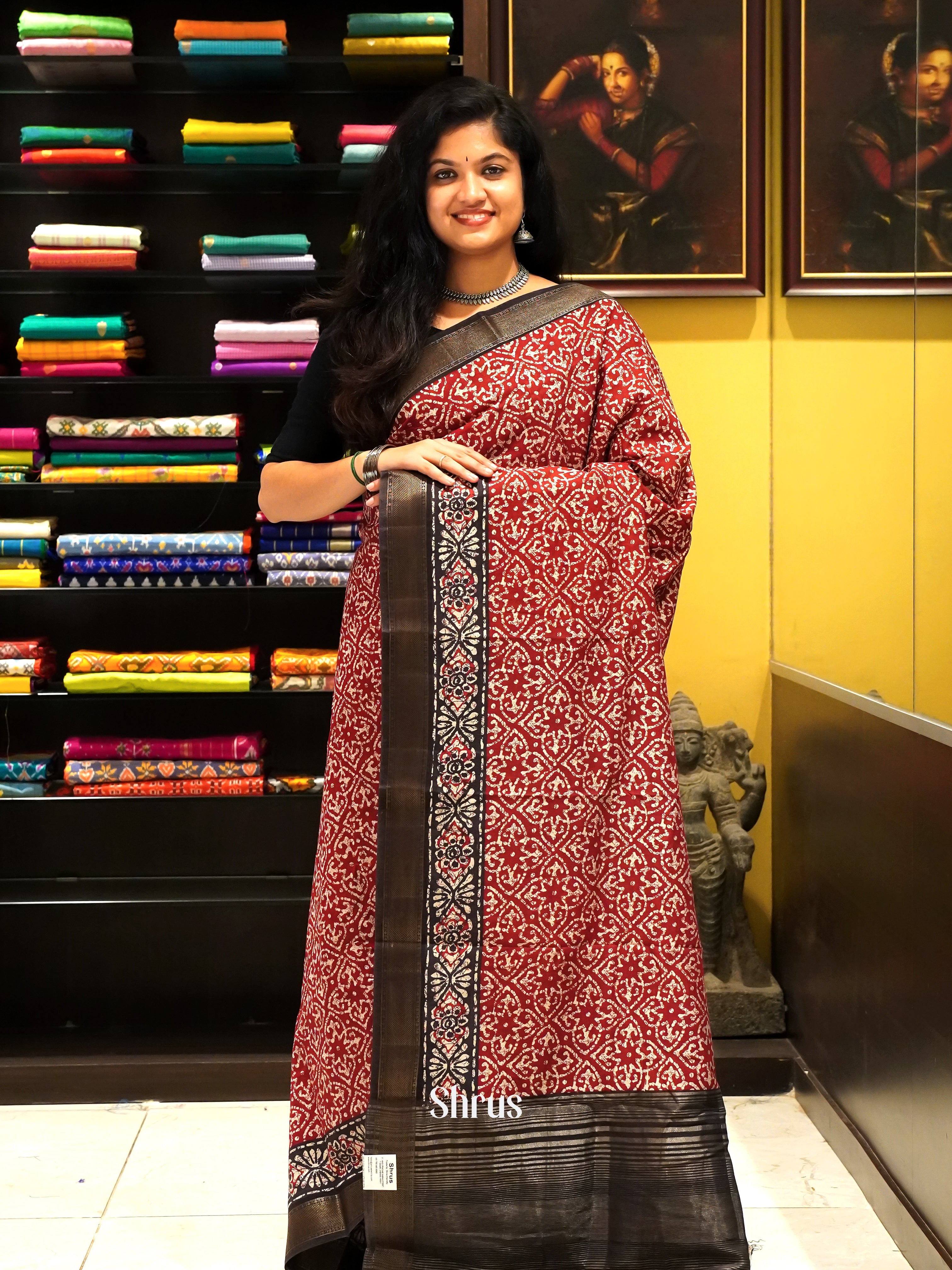 Red & Black - Art Modal Saree - Shop on ShrusEternity.com