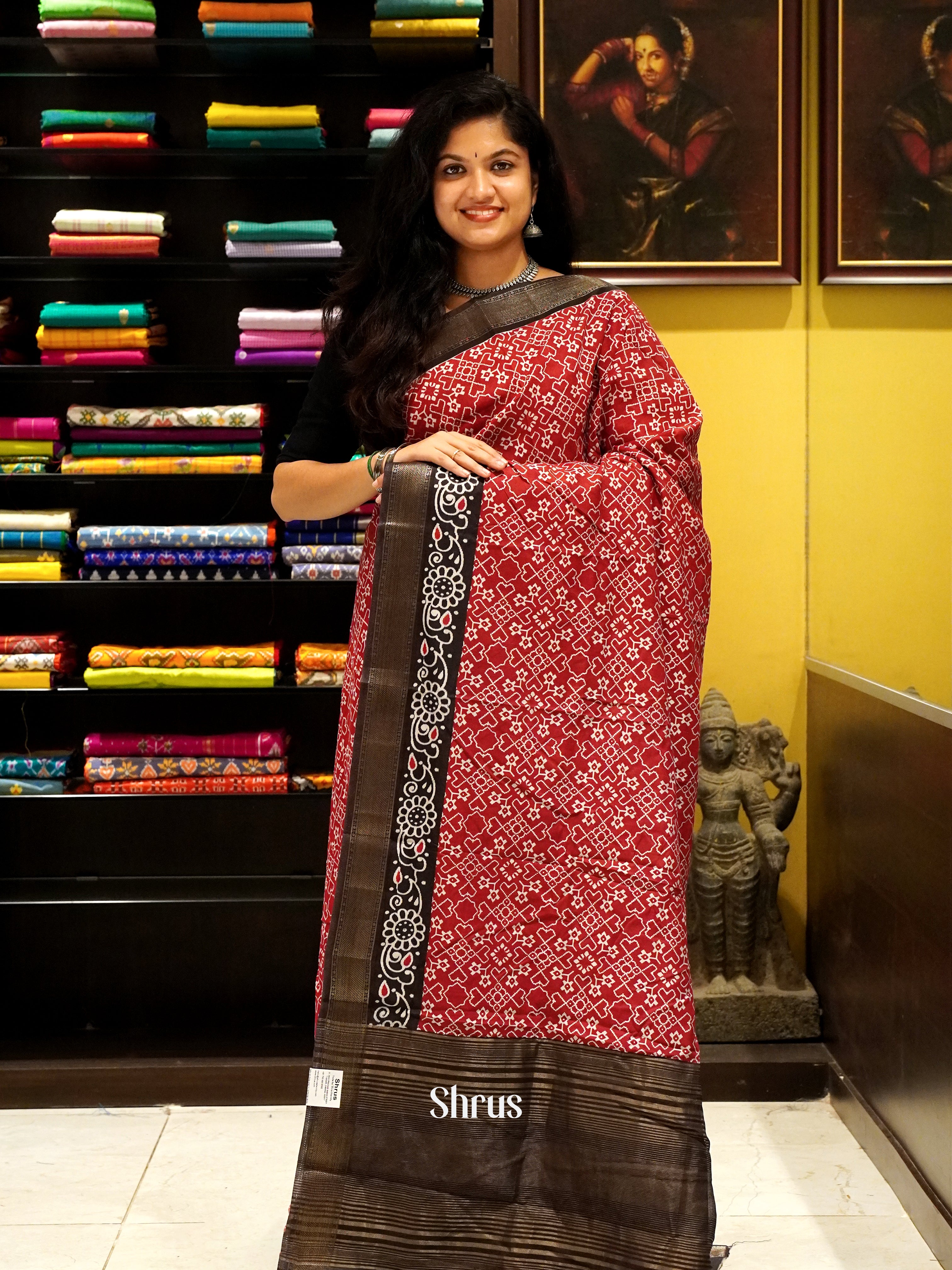 Red & Black - Art Modal Saree - Shop on ShrusEternity.com
