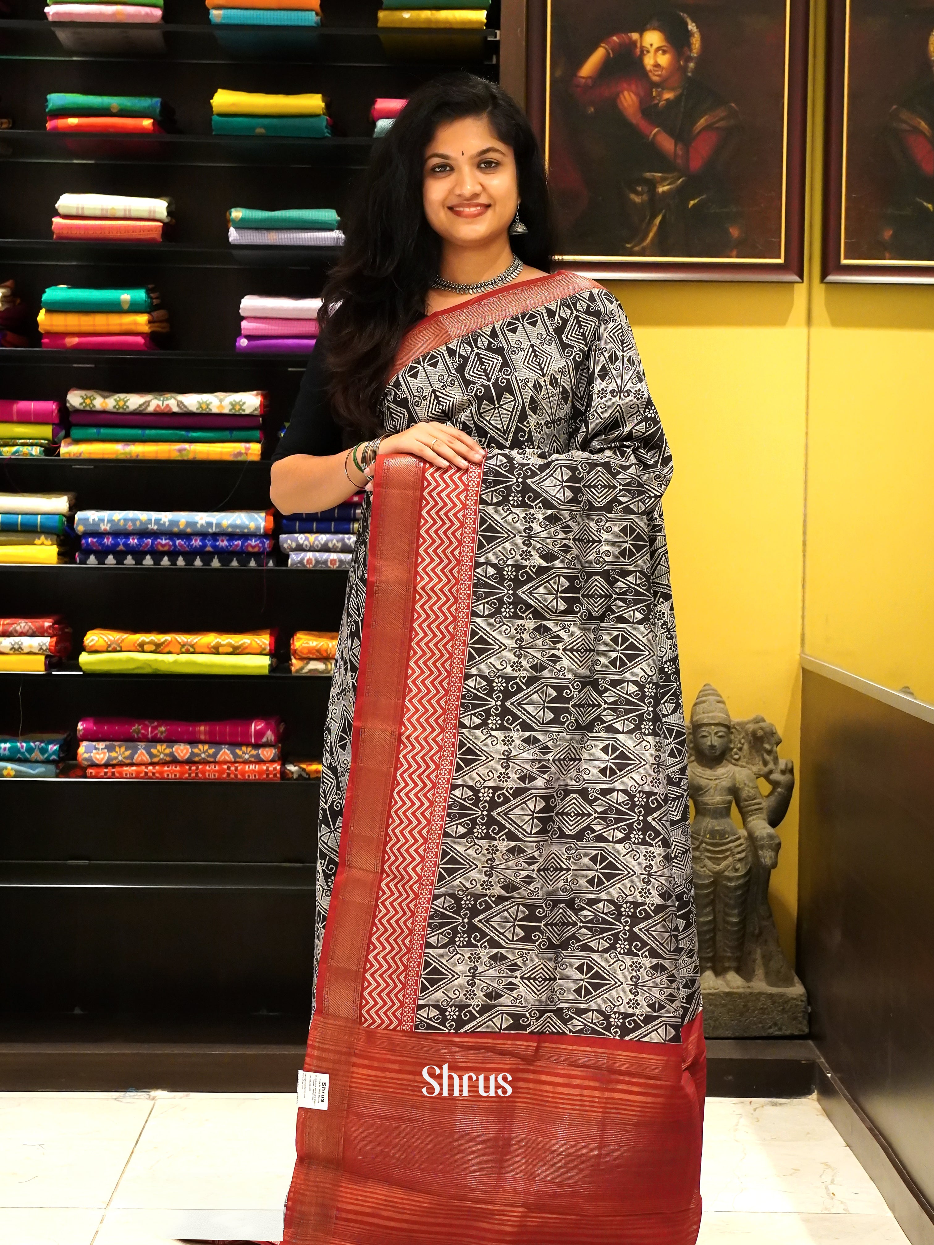 Black & Red - Art Modal Saree - Shop on ShrusEternity.com