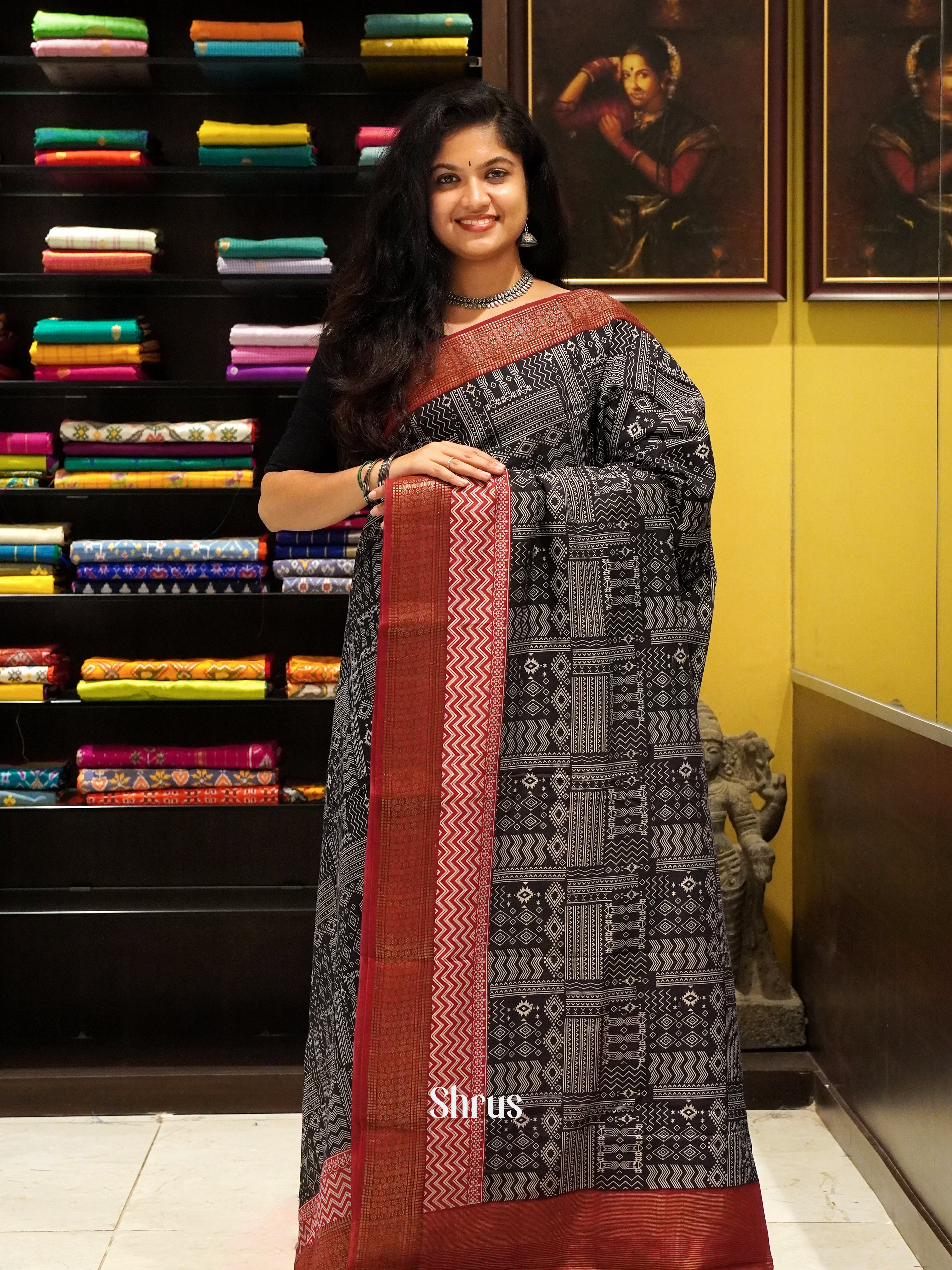 Black & Red - Art Modal Saree - Shop on ShrusEternity.com