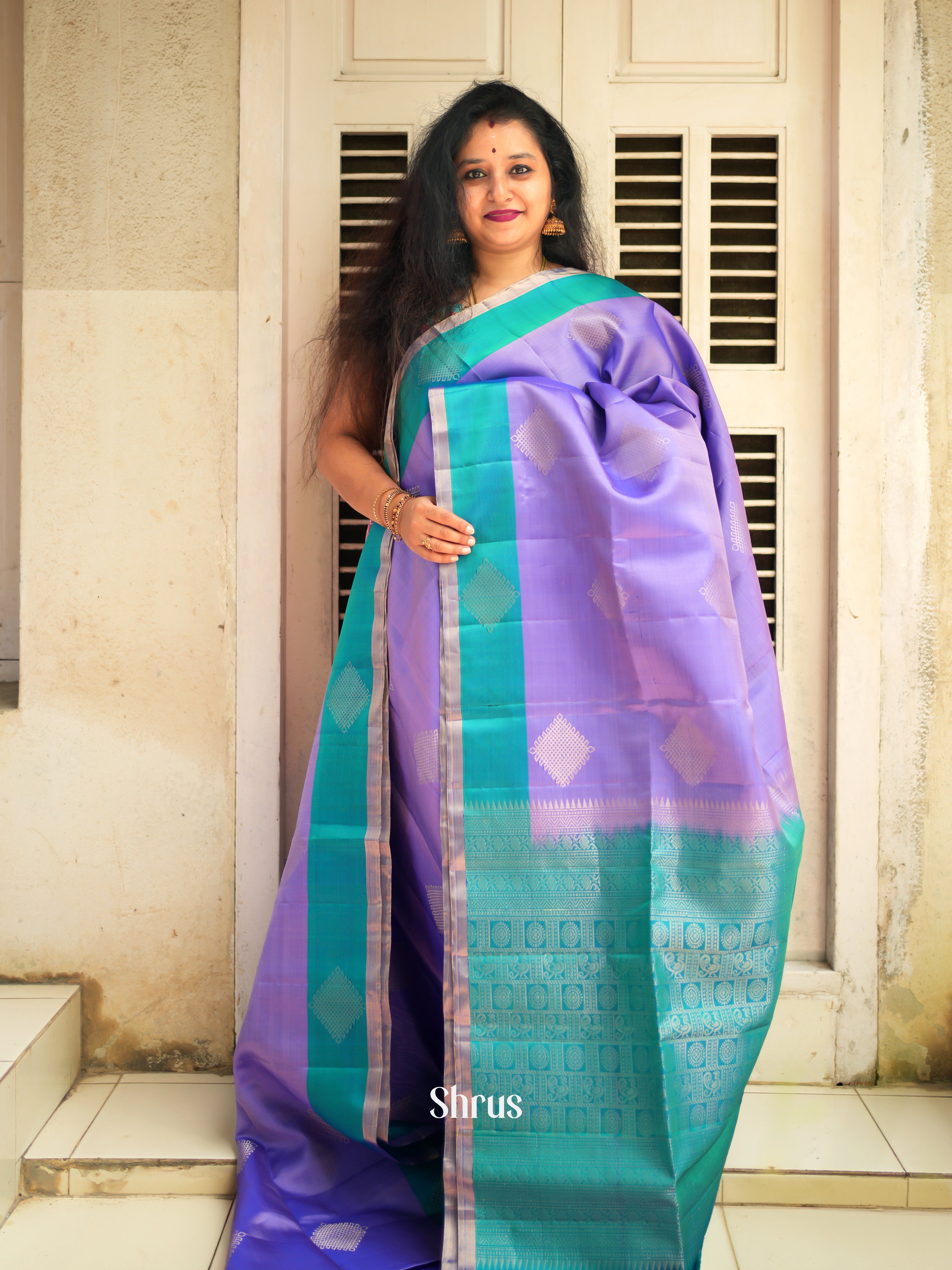 Lavender & Green - Soft Silk Saree - Shop on ShrusEternity.com
