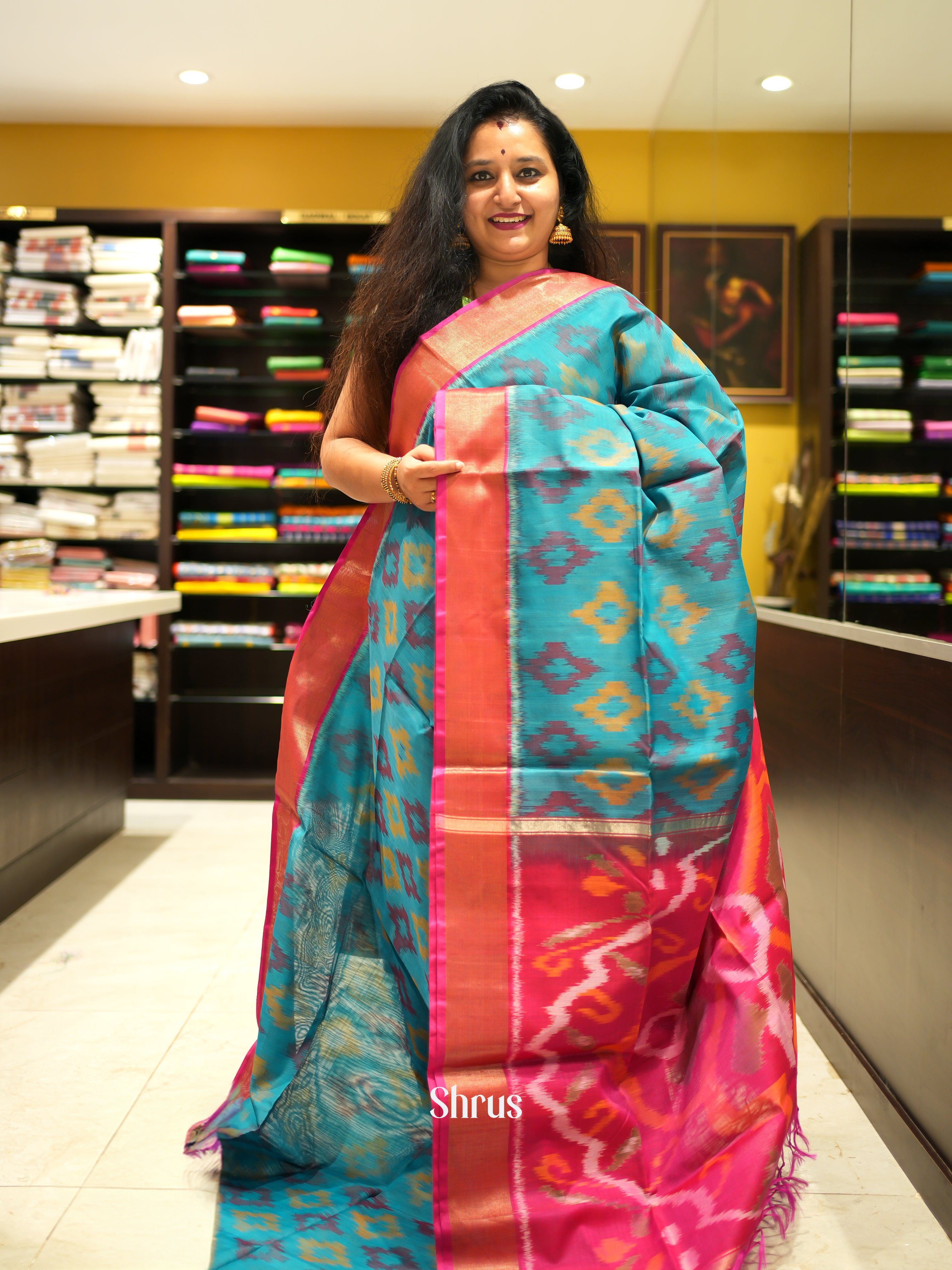 Blue & Pink - Pochampally sico Saree - Shop on ShrusEternity.com