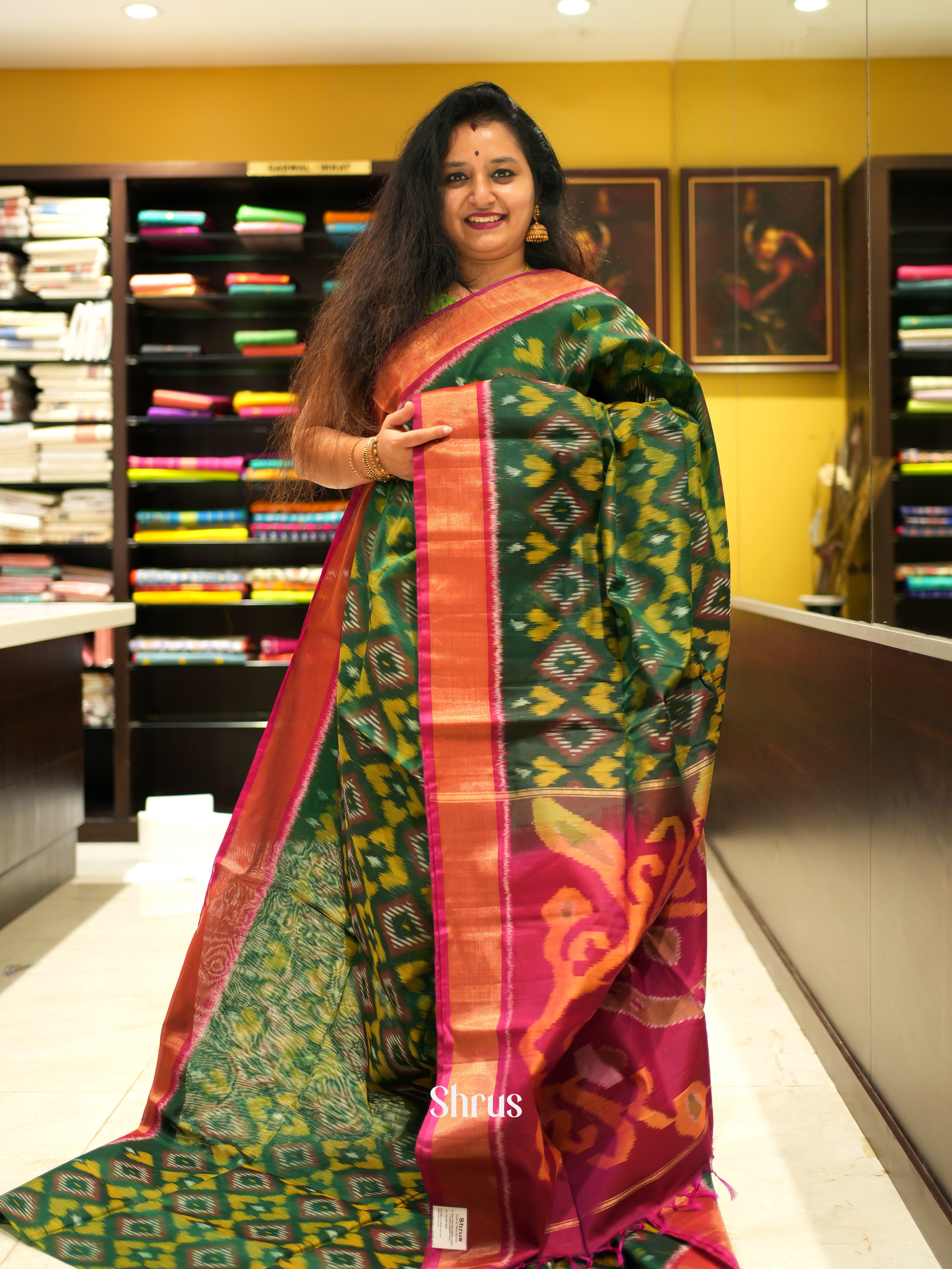 Green & Maroon - Pochampally sico Saree - Shop on ShrusEternity.com