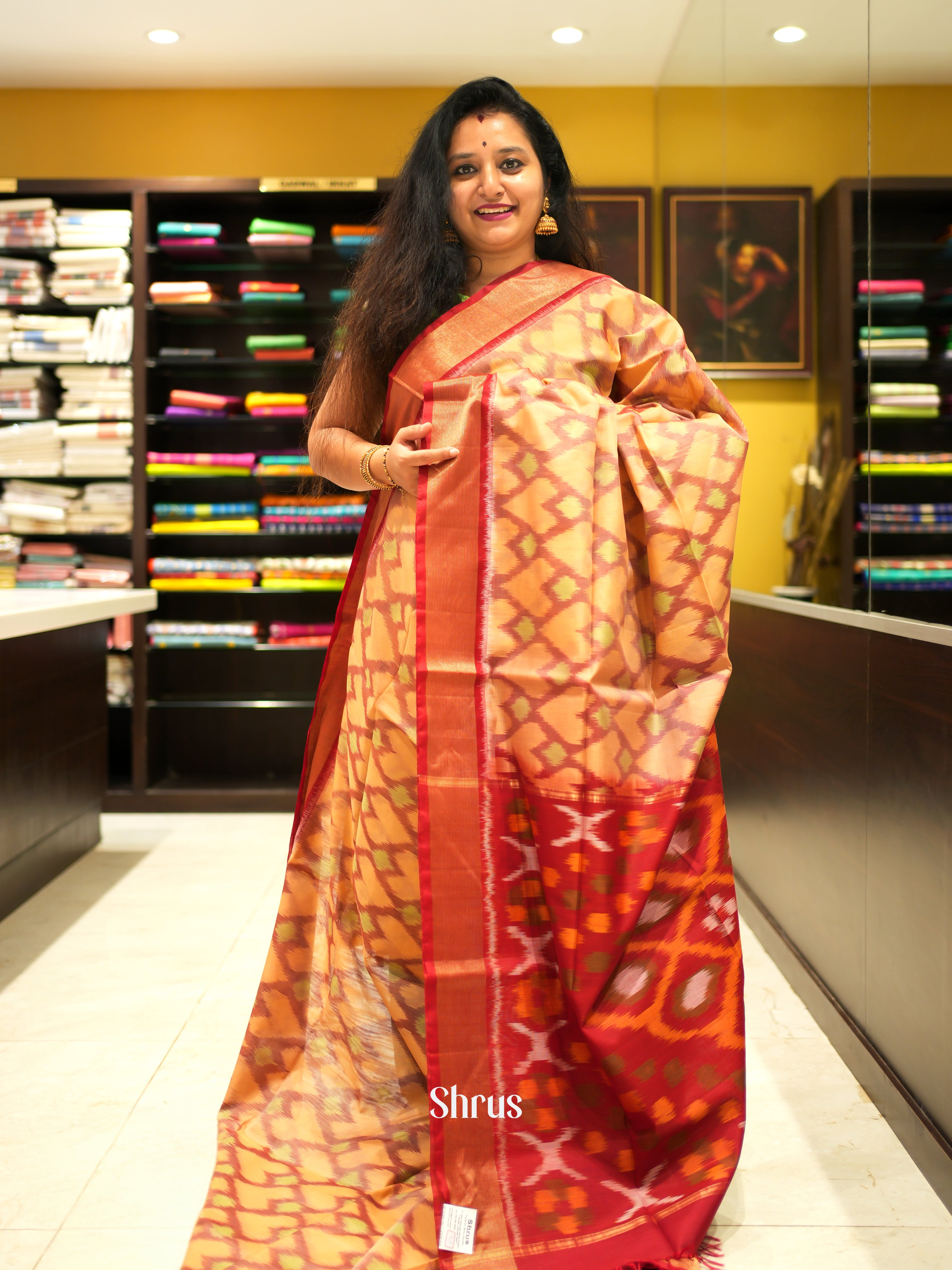 Orange & Red - Pochampally sico Saree - Shop on ShrusEternity.com