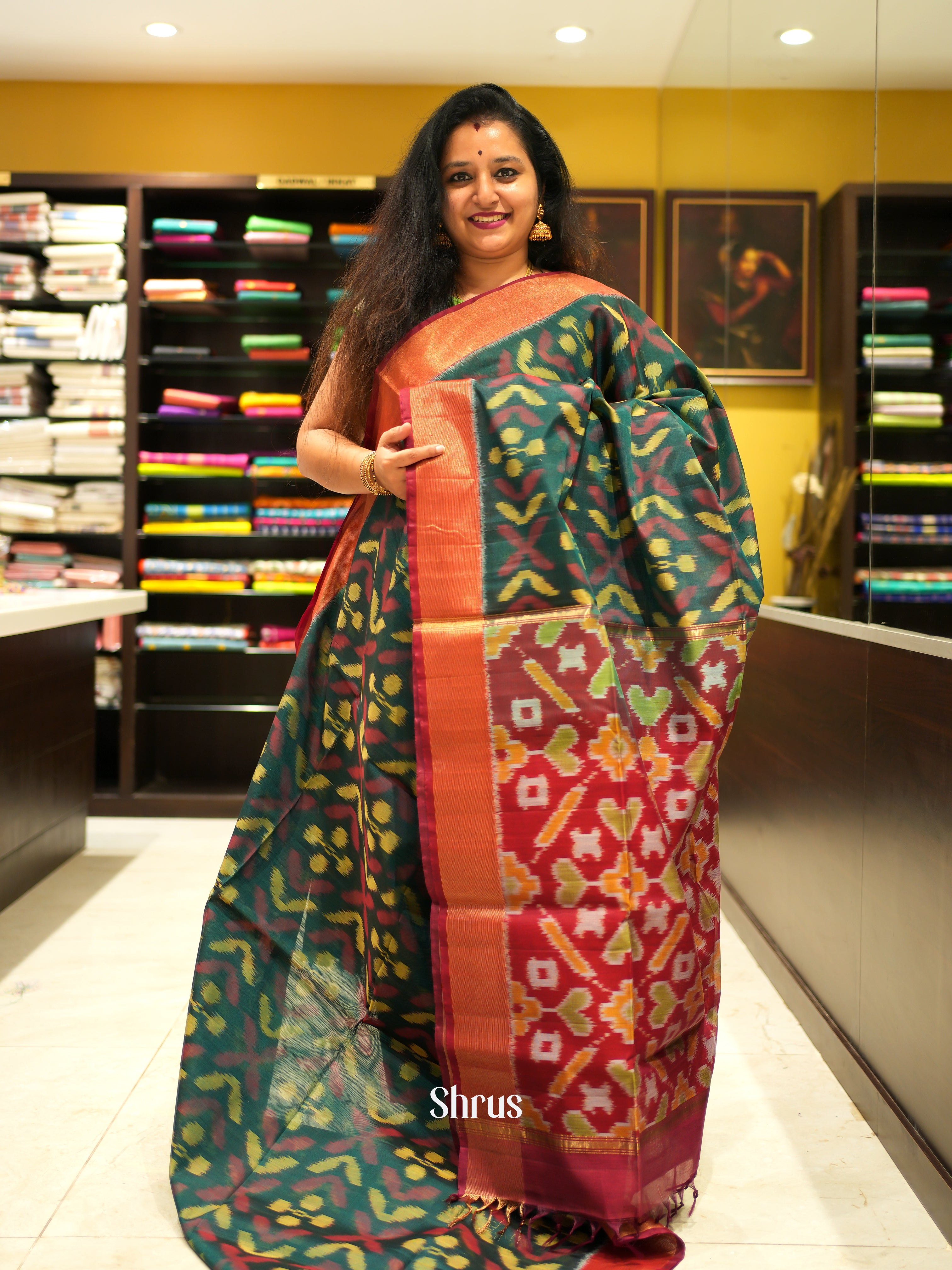 Green & Maroon - Pochampally sico Saree - Shop on ShrusEternity.com