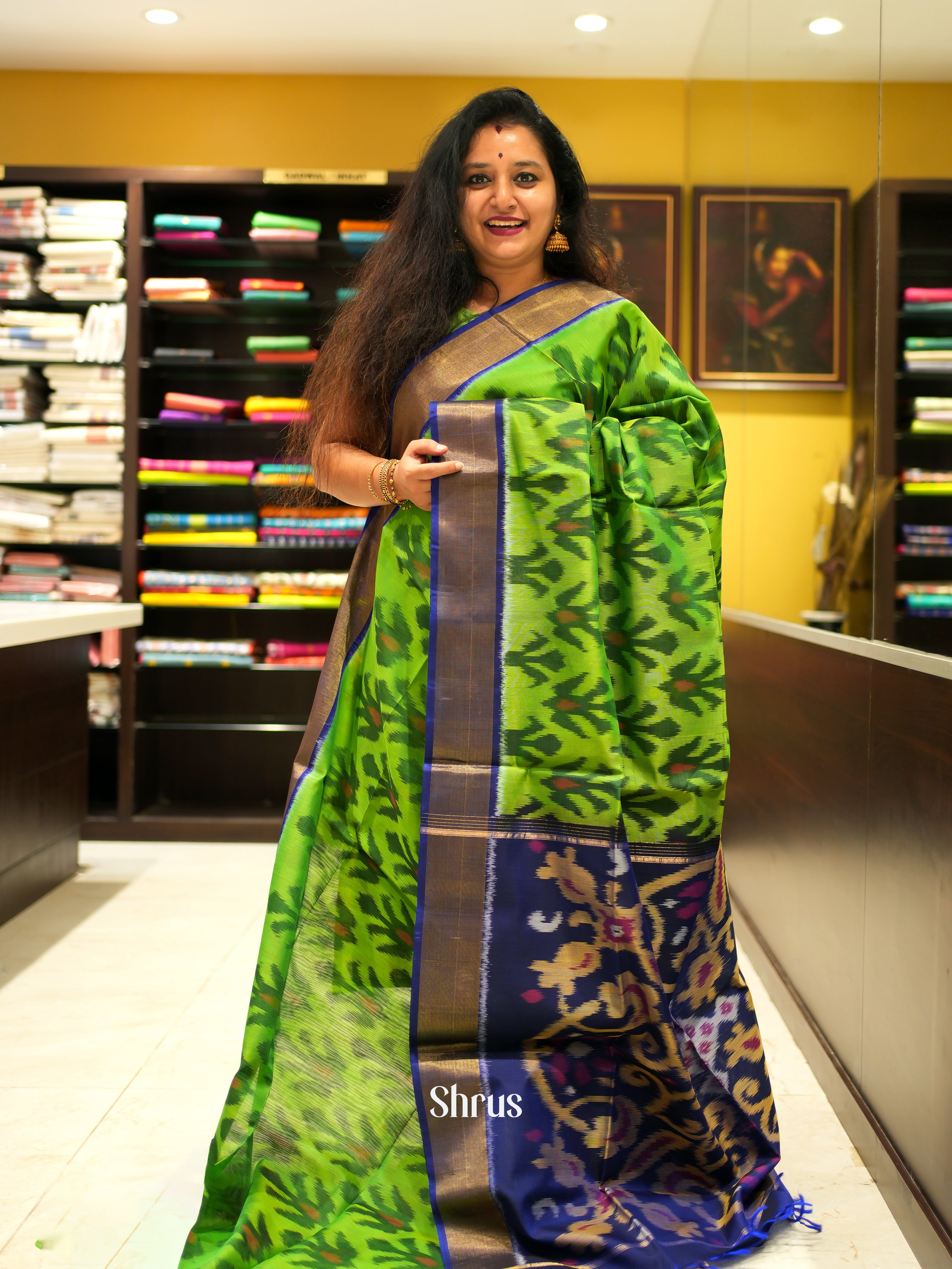 Green & Blue - Pochampally sico Saree - Shop on ShrusEternity.com