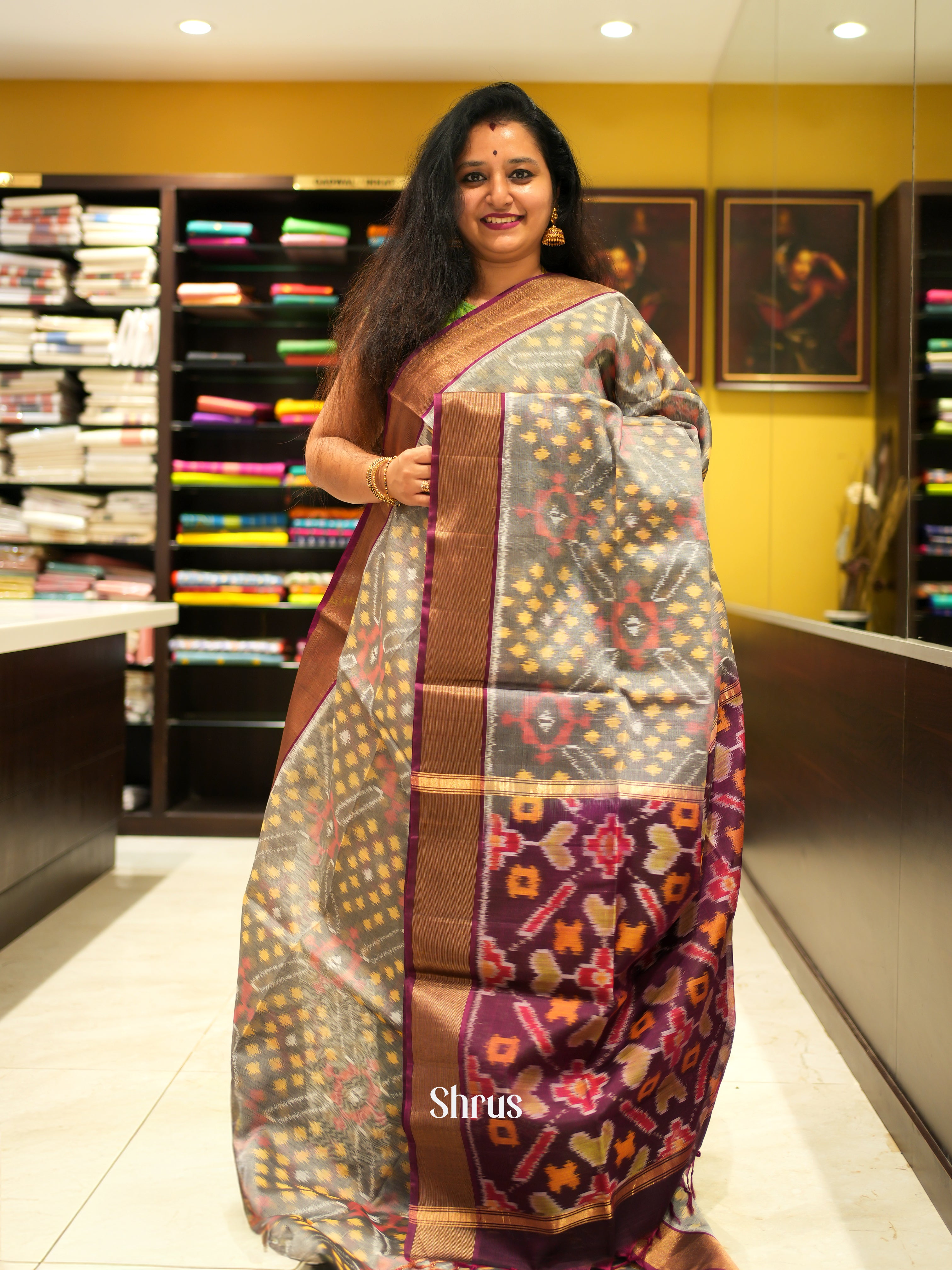 Grey & Purple - Pochampally sico Saree - Shop on ShrusEternity.com
