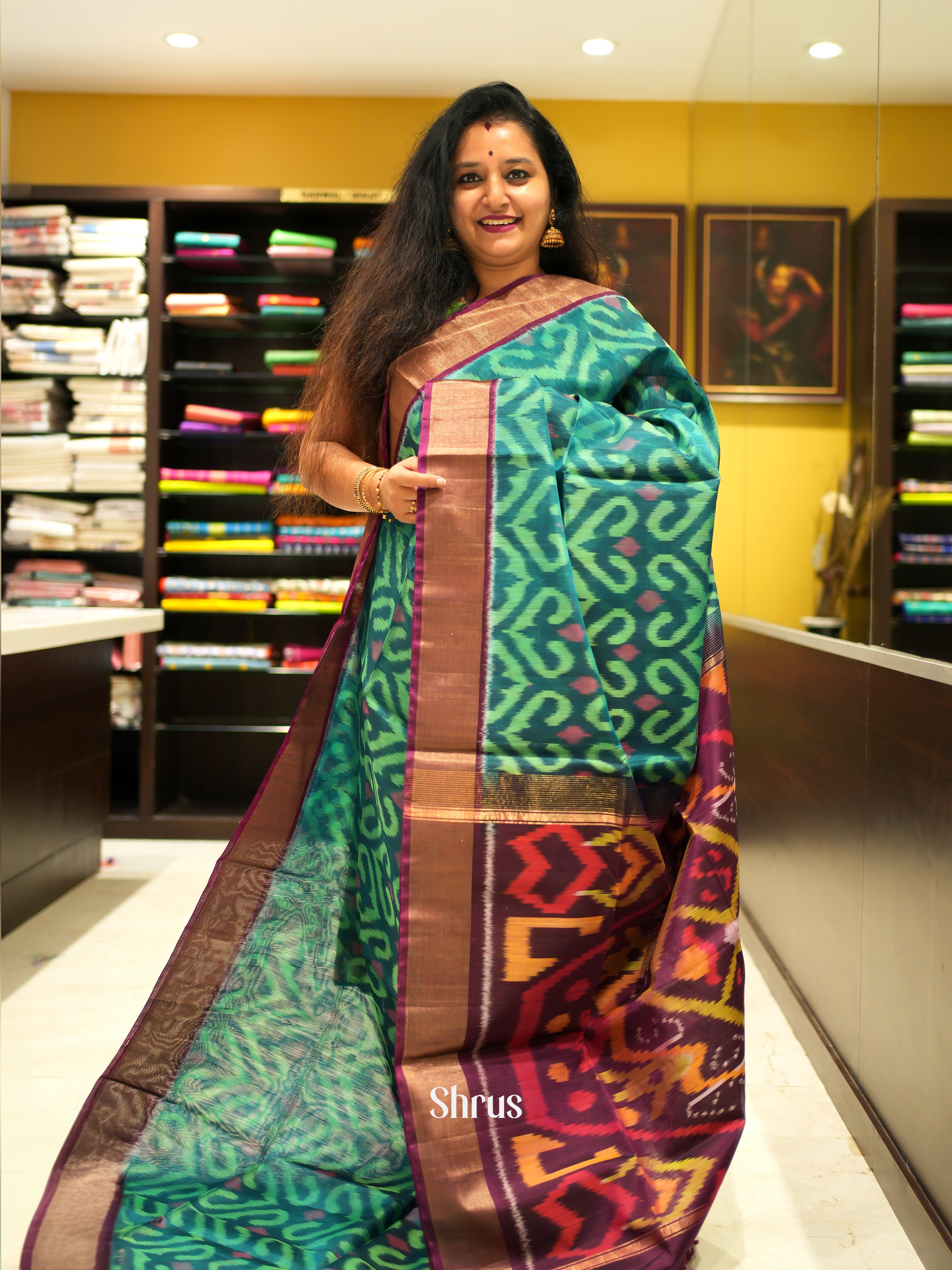 Green & Purple - Pochampally sico Saree - Shop on ShrusEternity.com