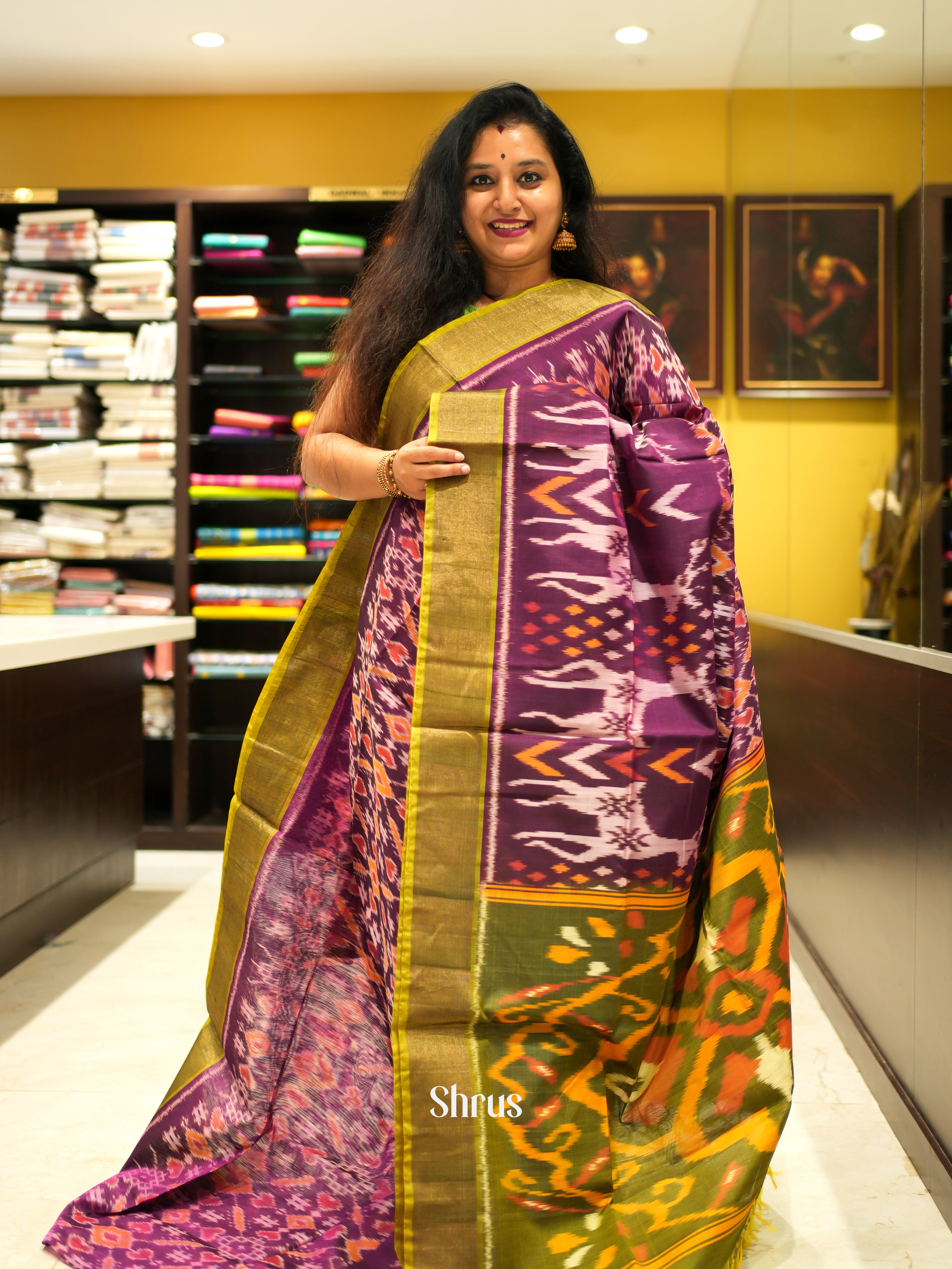 Purple & Green - Pochampally sico Saree - Shop on ShrusEternity.com