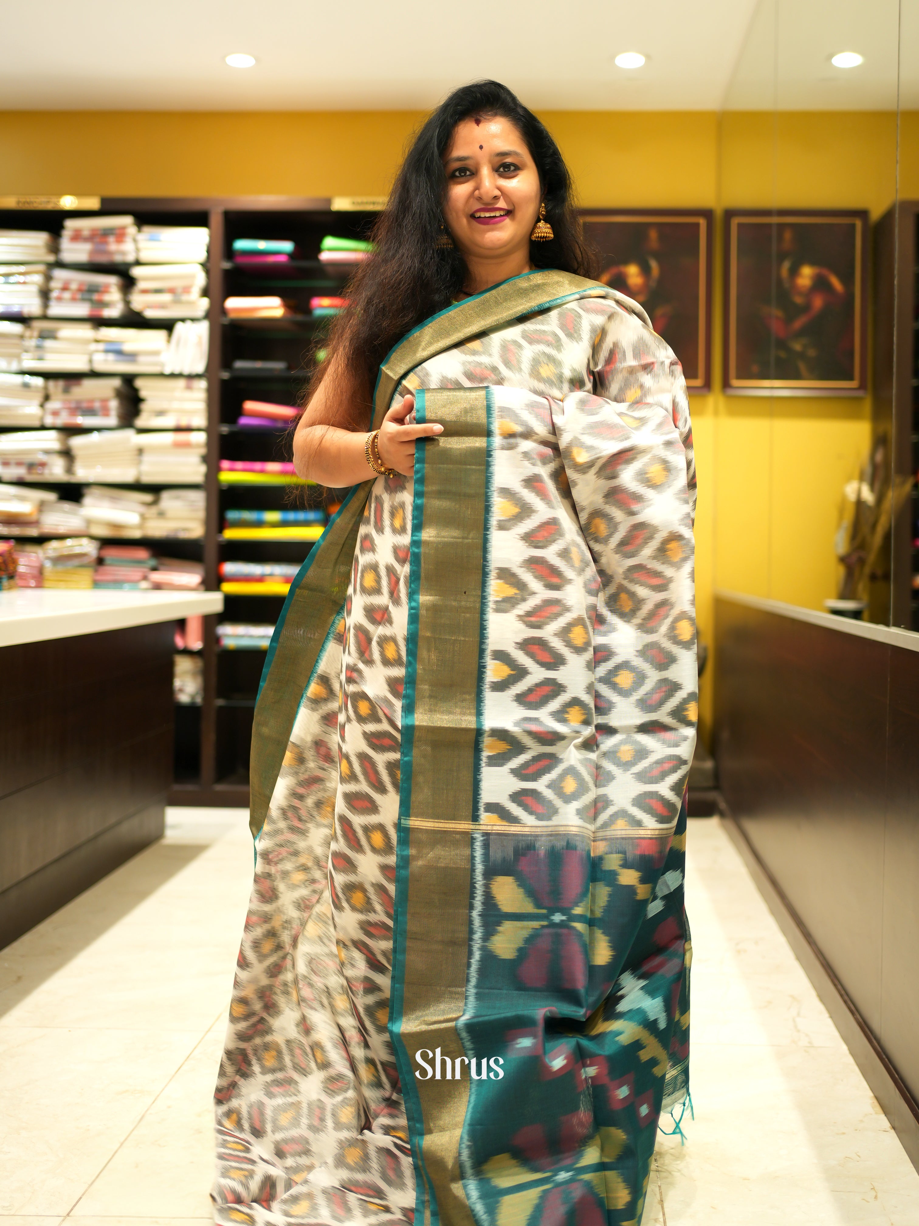 Grey & Green - Pochampally sico Saree - Shop on ShrusEternity.com