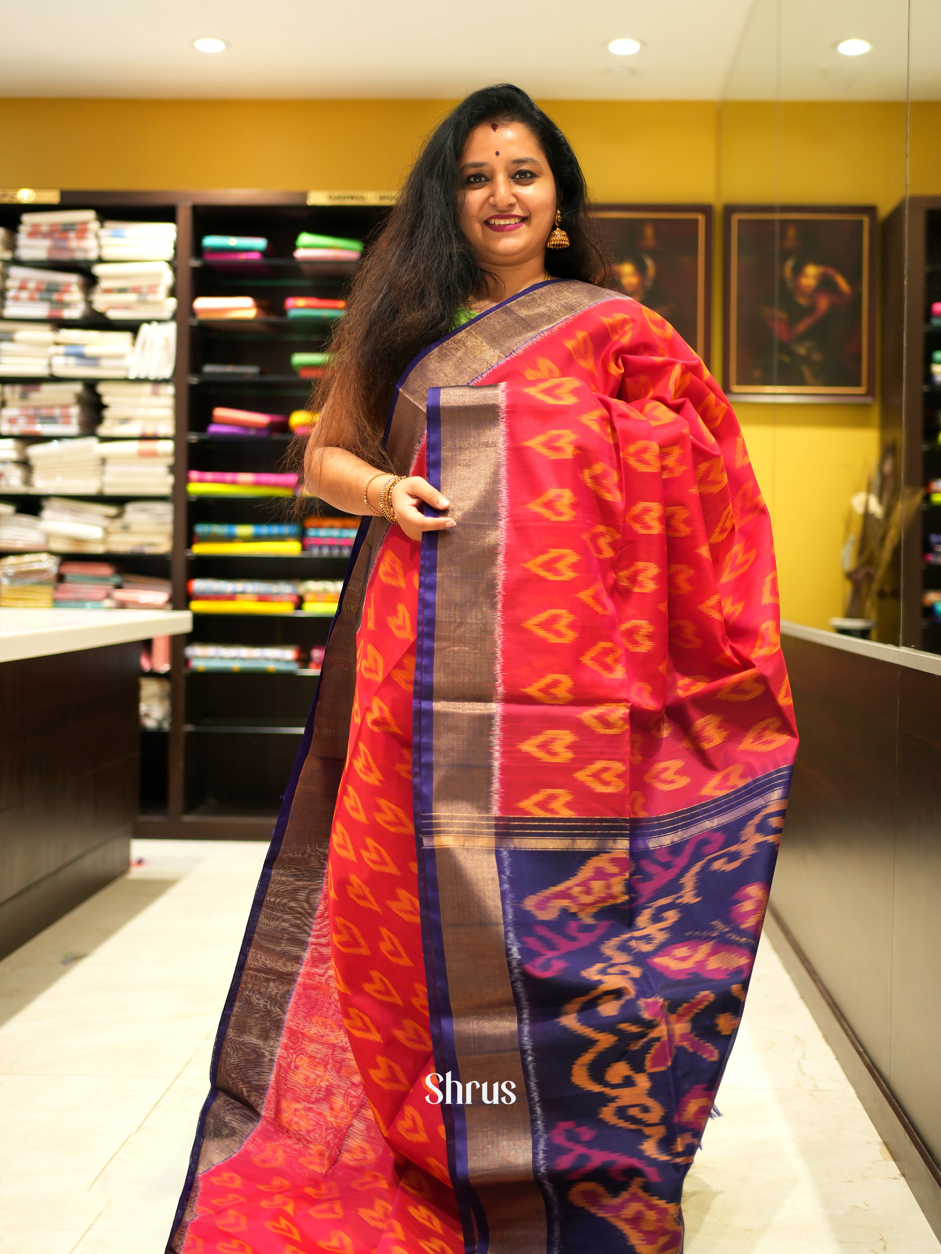 Red & Violet - Pochampally sico Saree - Shop on ShrusEternity.com
