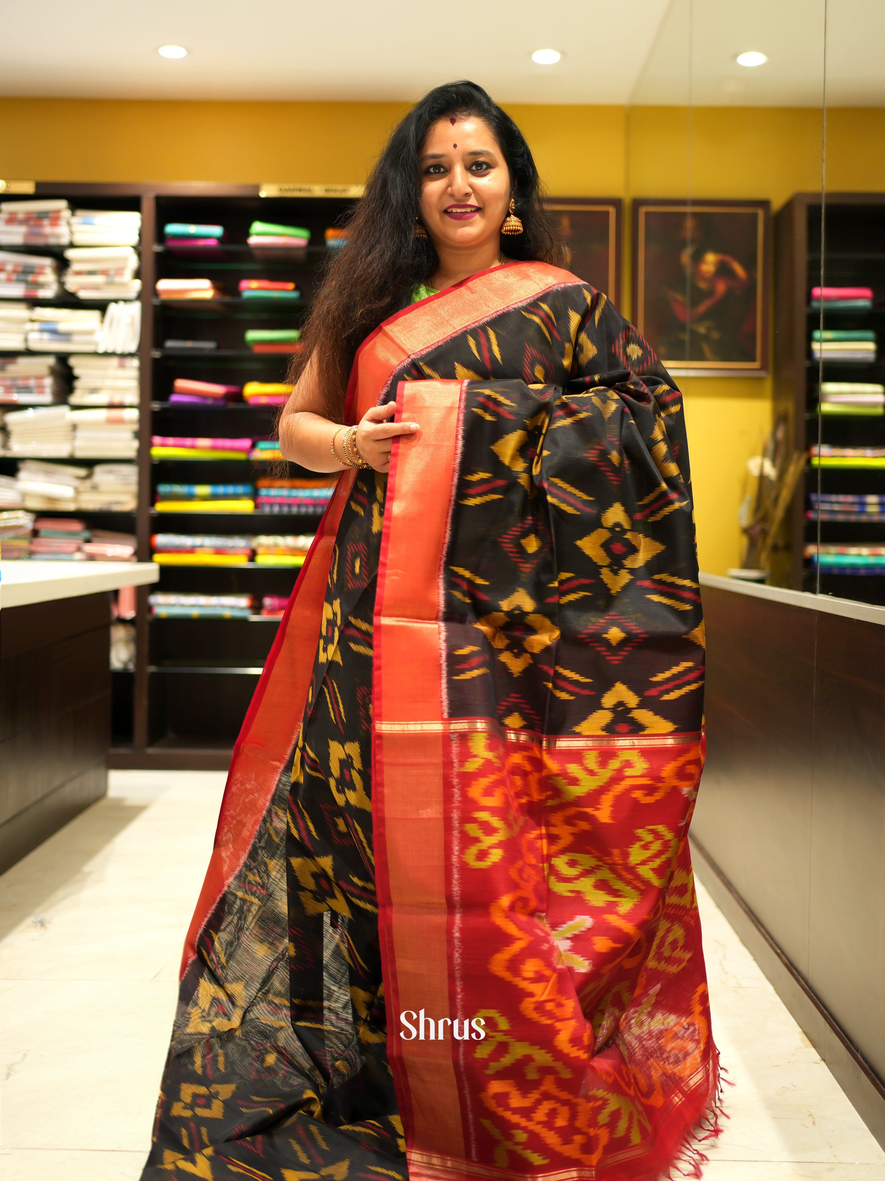 Black & Red - Pochampally sico Saree - Shop on ShrusEternity.com