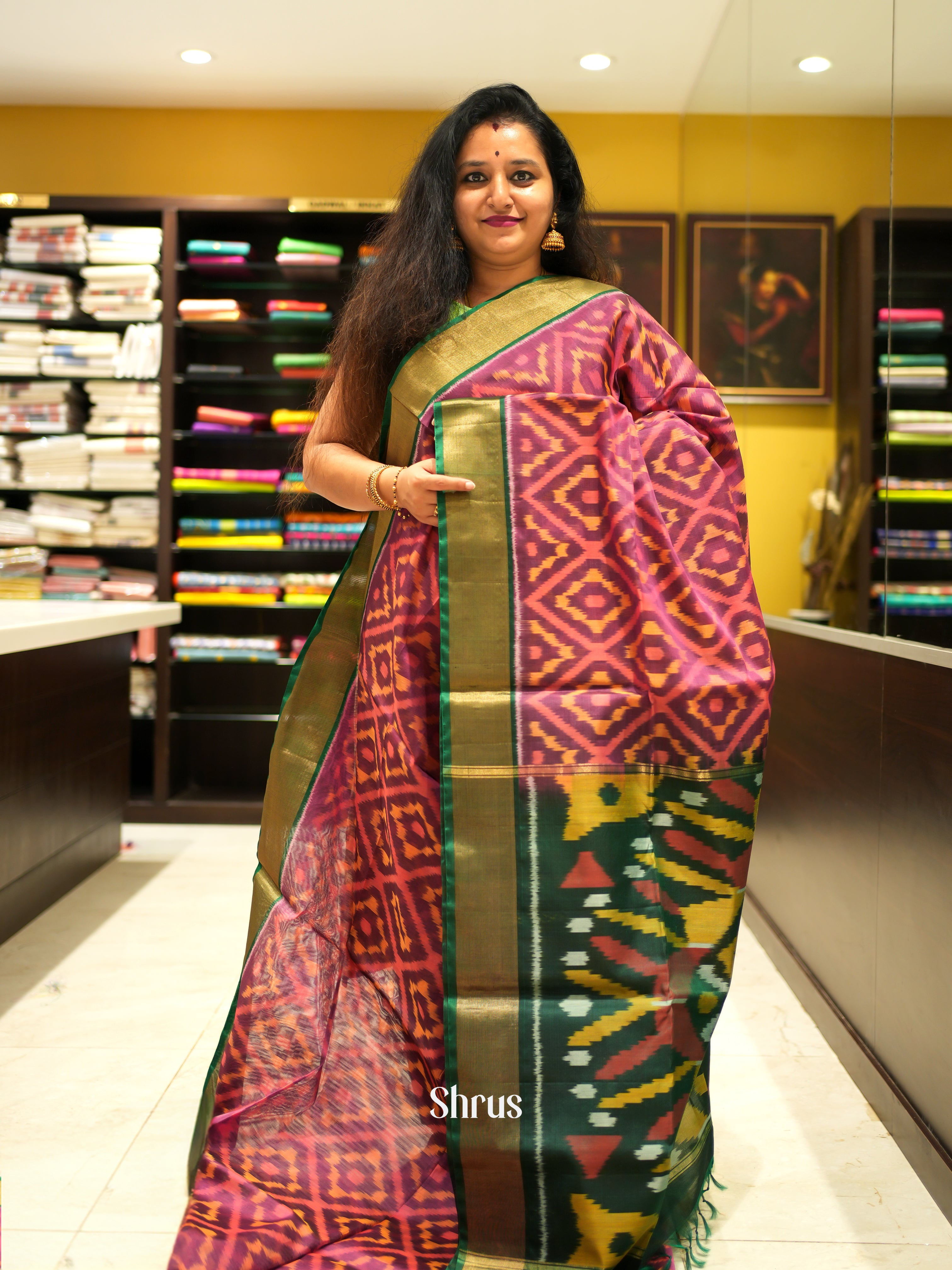 Maroon & Green - Pochampally sico Saree - Shop on ShrusEternity.com
