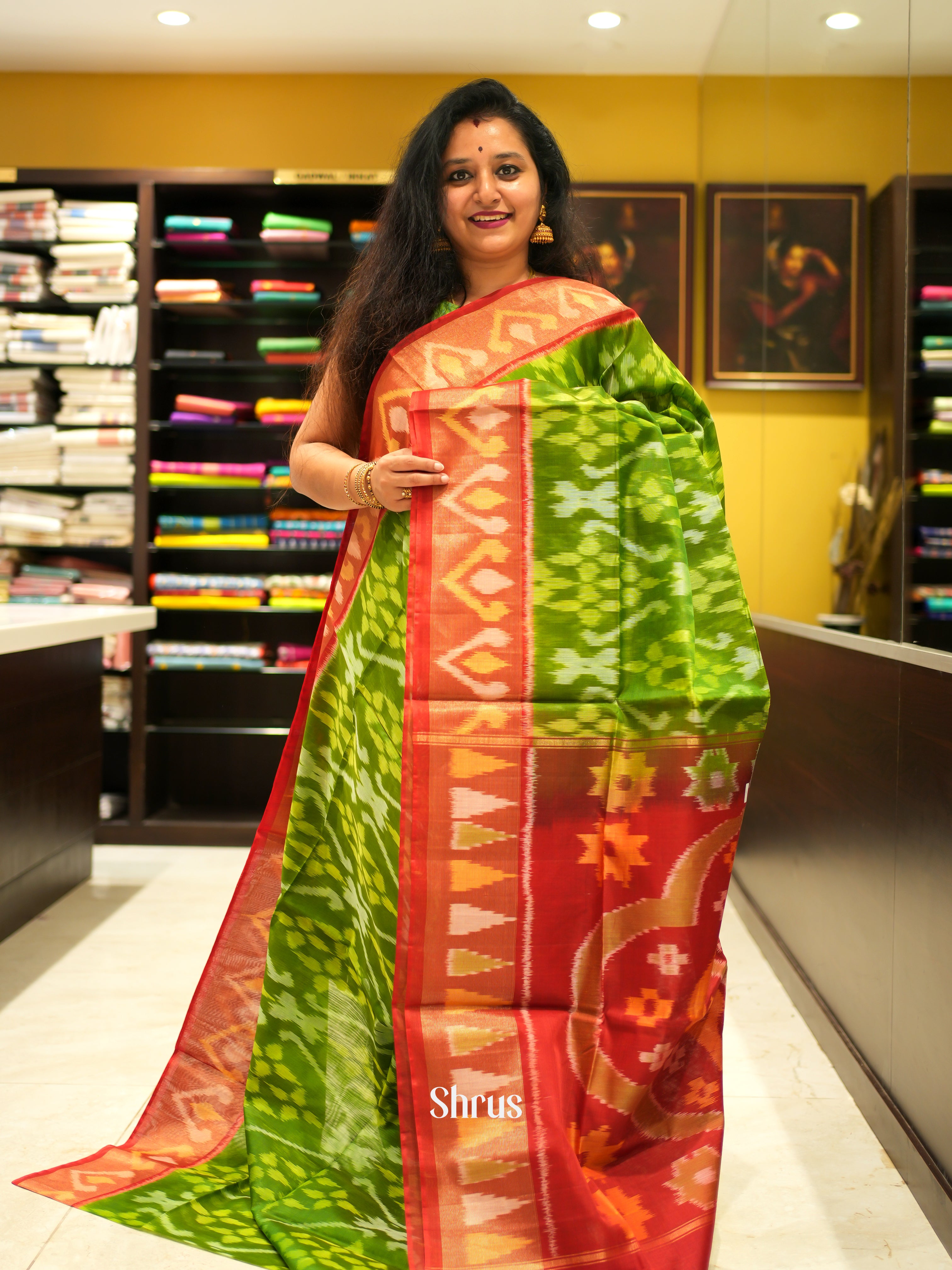 Green & Red - Pochampally sico Saree - Shop on ShrusEternity.com