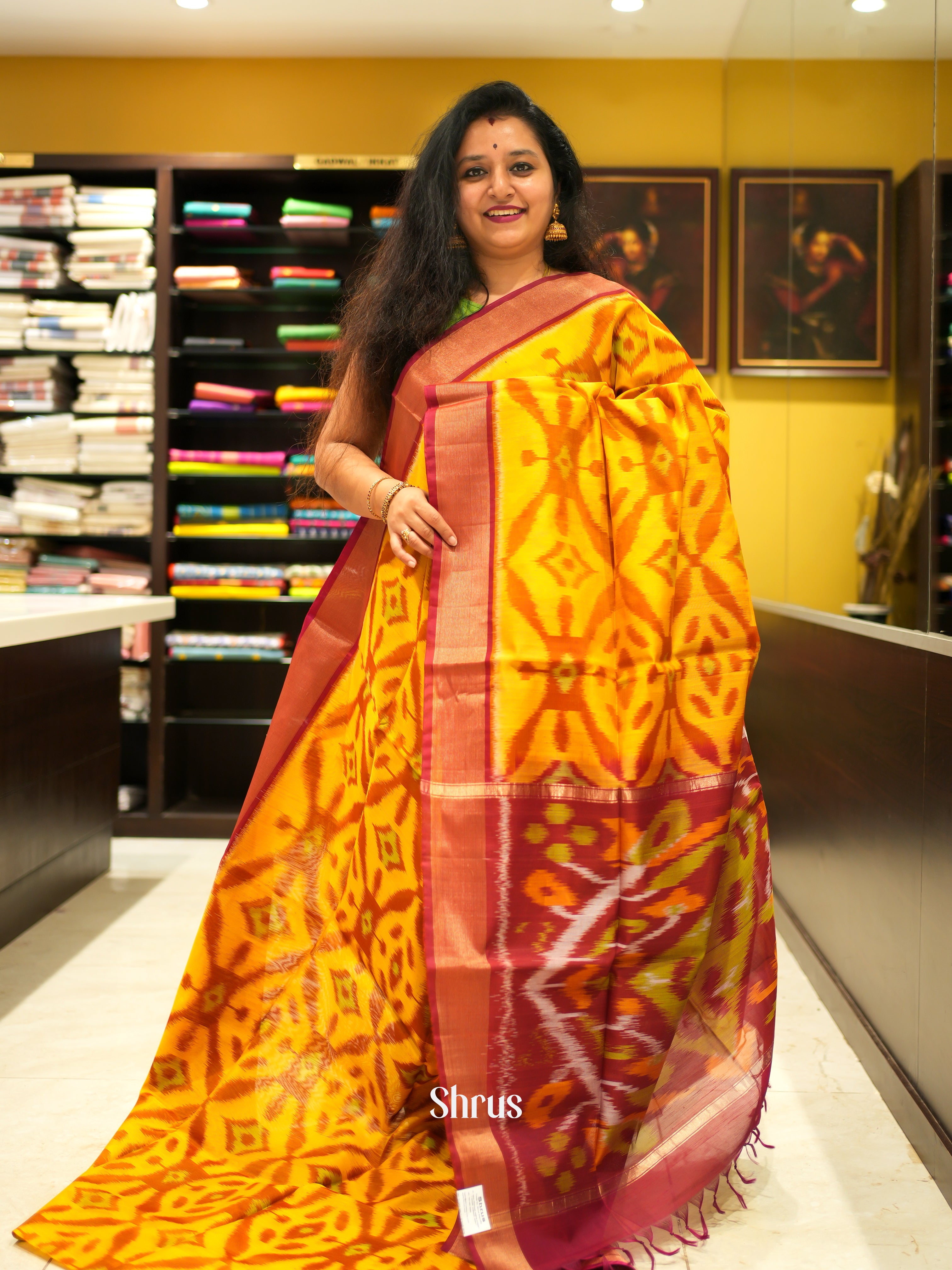 Yellow & Maroon - Pochampally sico - Shop on ShrusEternity.com