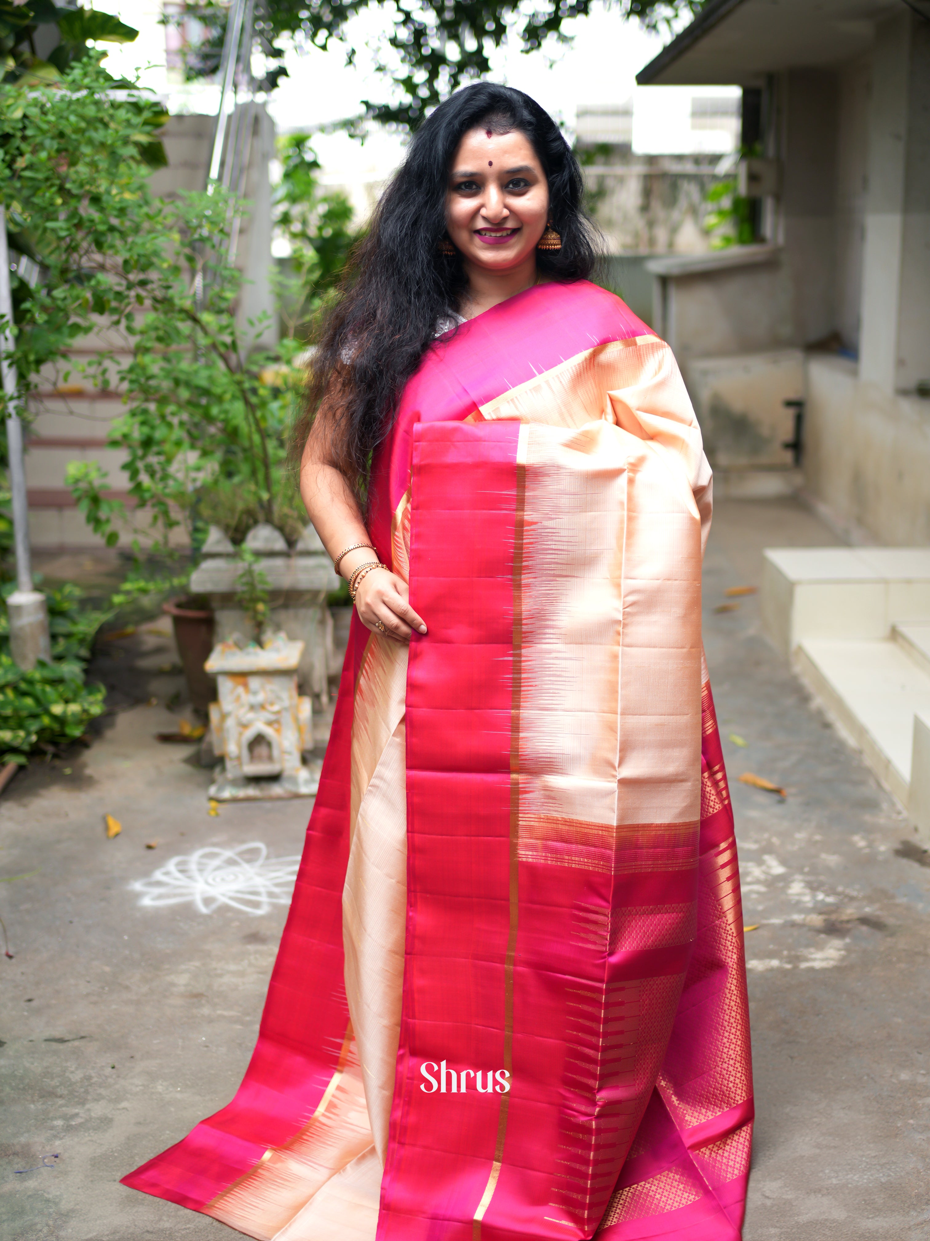 Peach & Pink - Soft Silk Saree - Shop on ShrusEternity.com