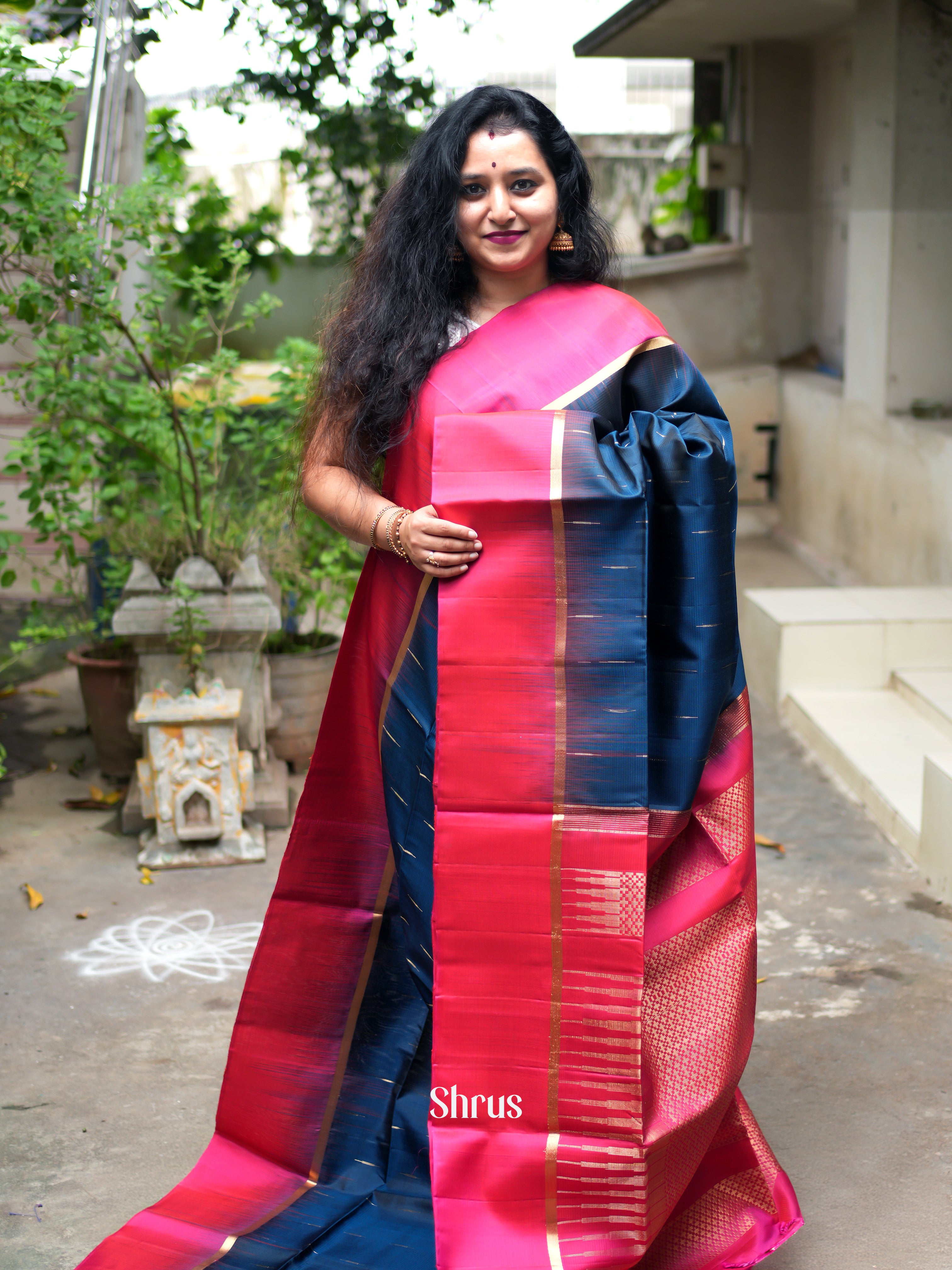Blue & Pink - Soft Silk Saree - Shop on ShrusEternity.com