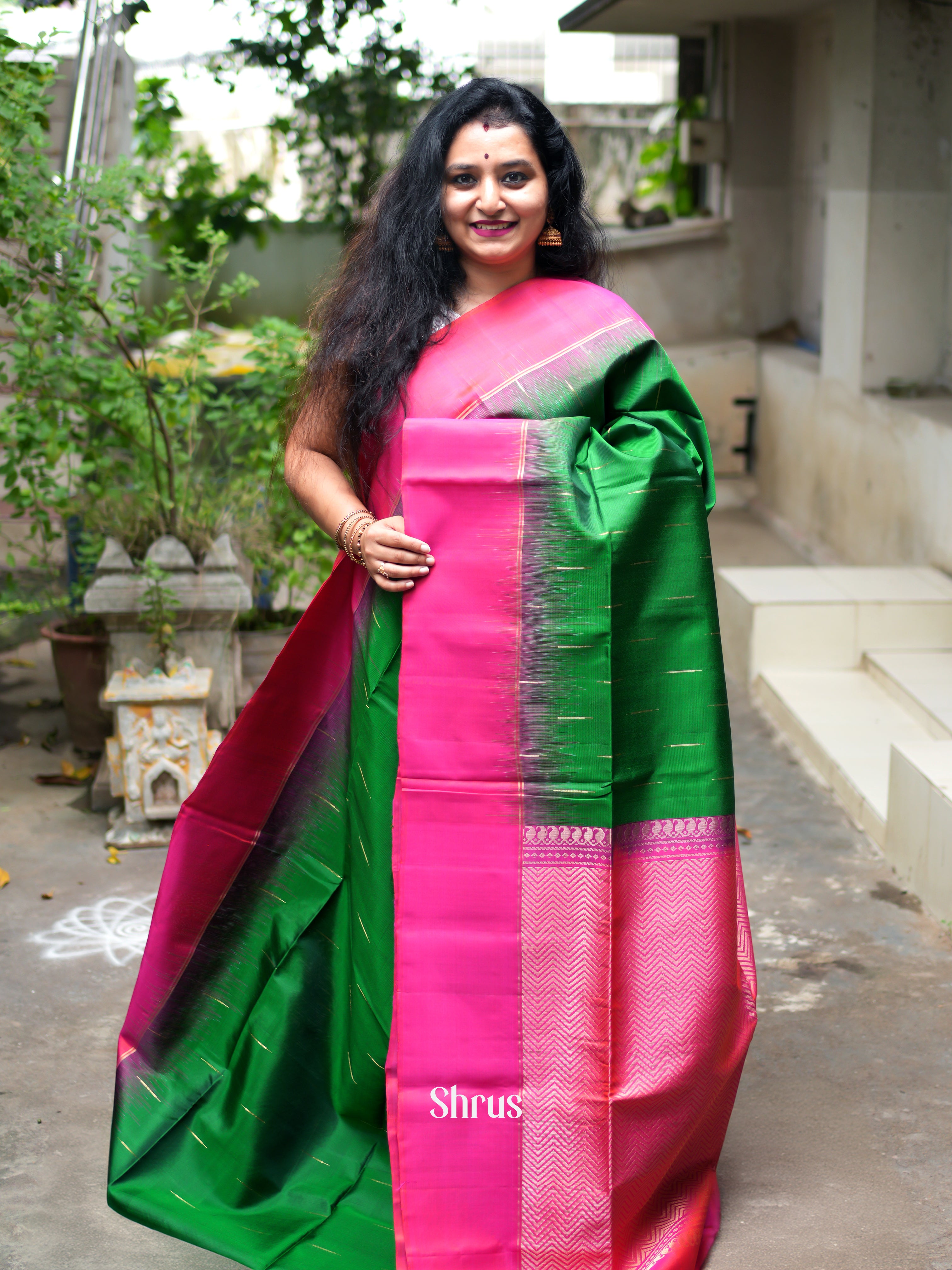 Green & Pink - Soft Silk Saree - Shop on ShrusEternity.com