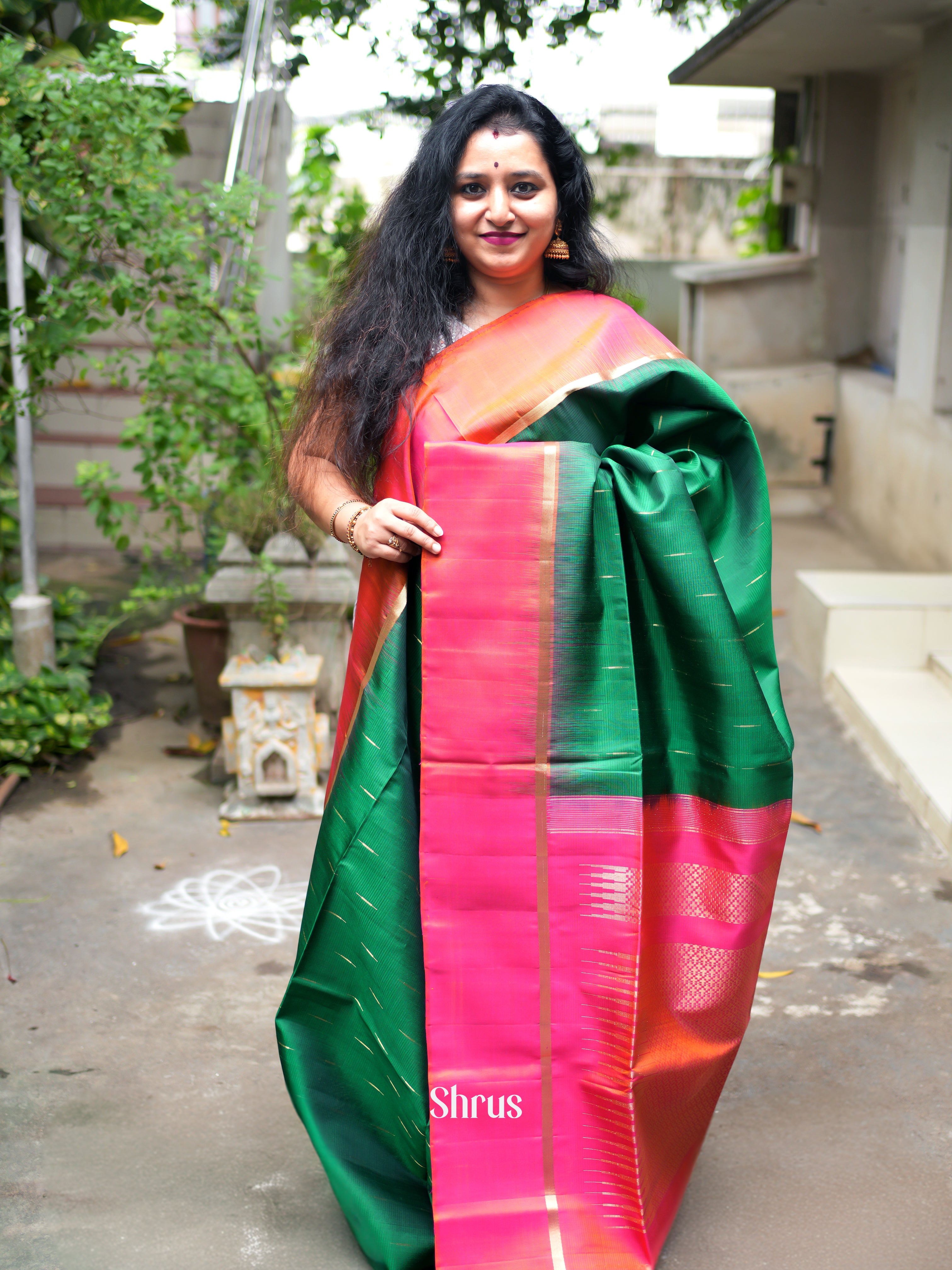 Green & Pink - Soft Silk Saree - Shop on ShrusEternity.com