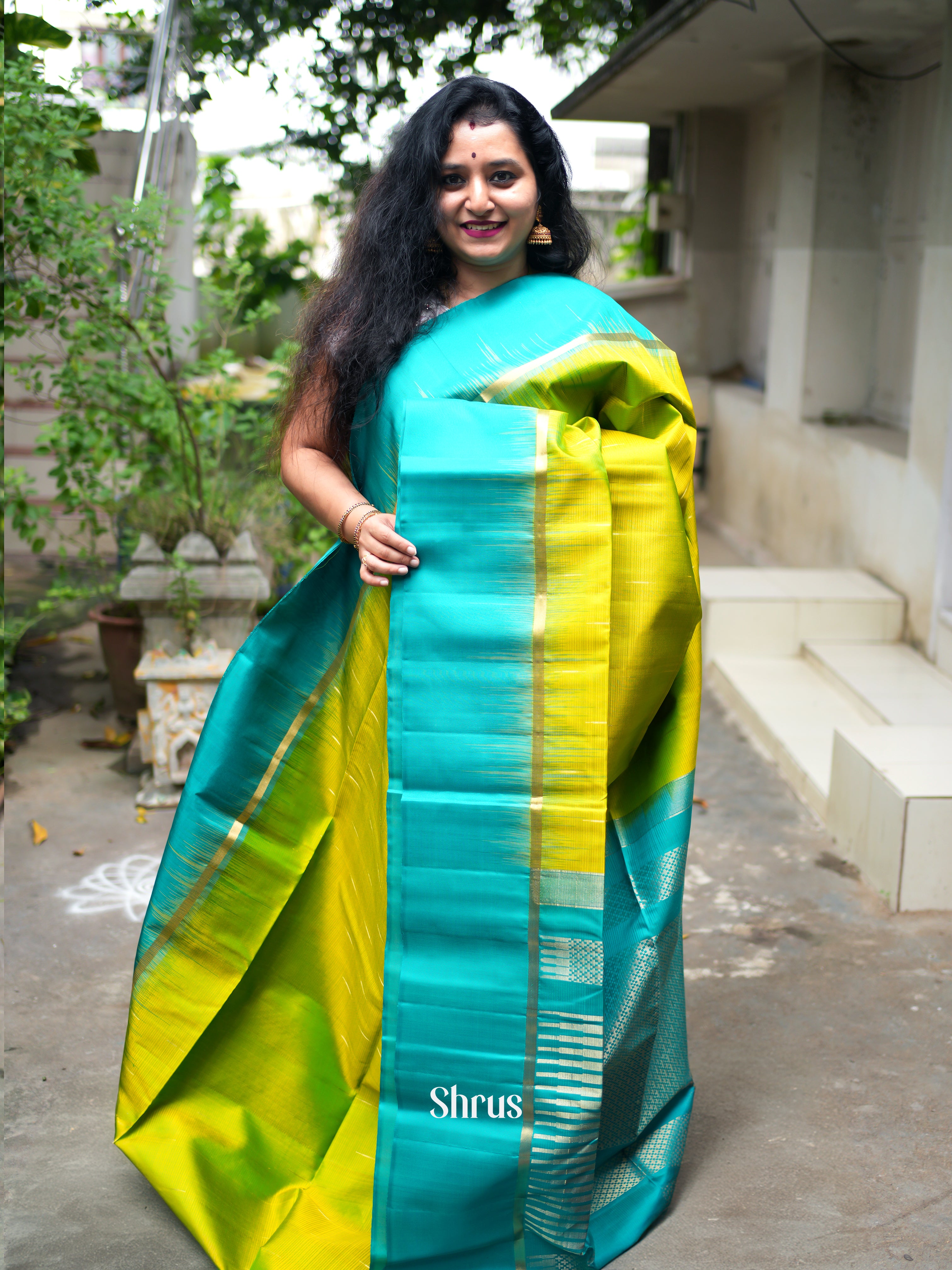 Green & Teal - Soft Silk Saree - Shop on ShrusEternity.com