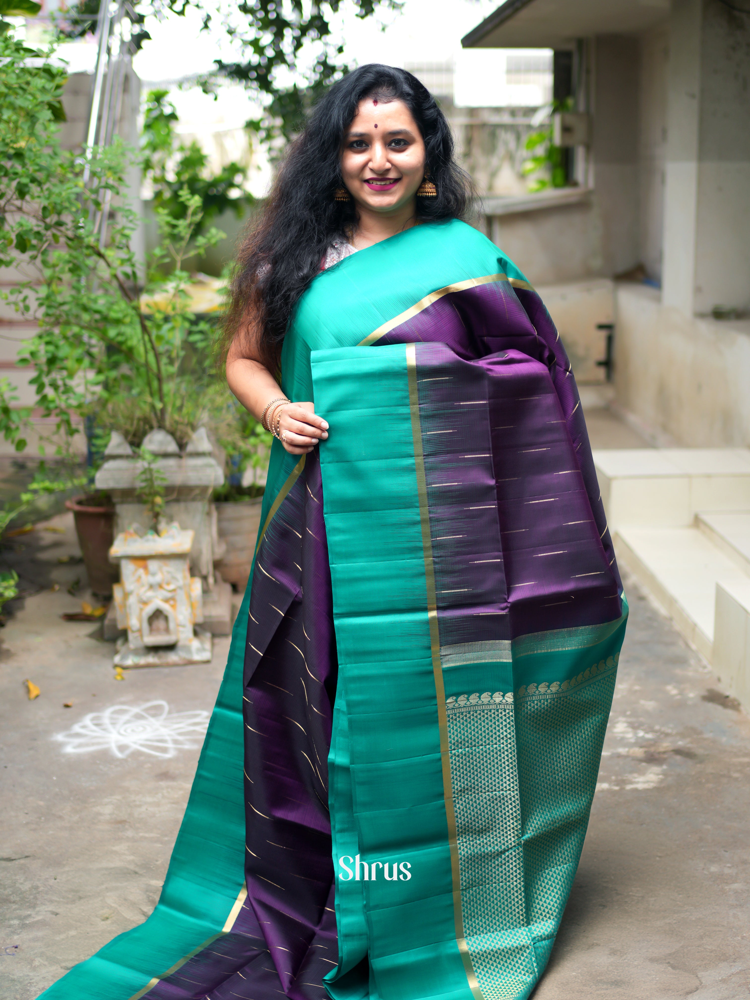 Violet & Teal - Soft Silk Saree - Shop on ShrusEternity.com