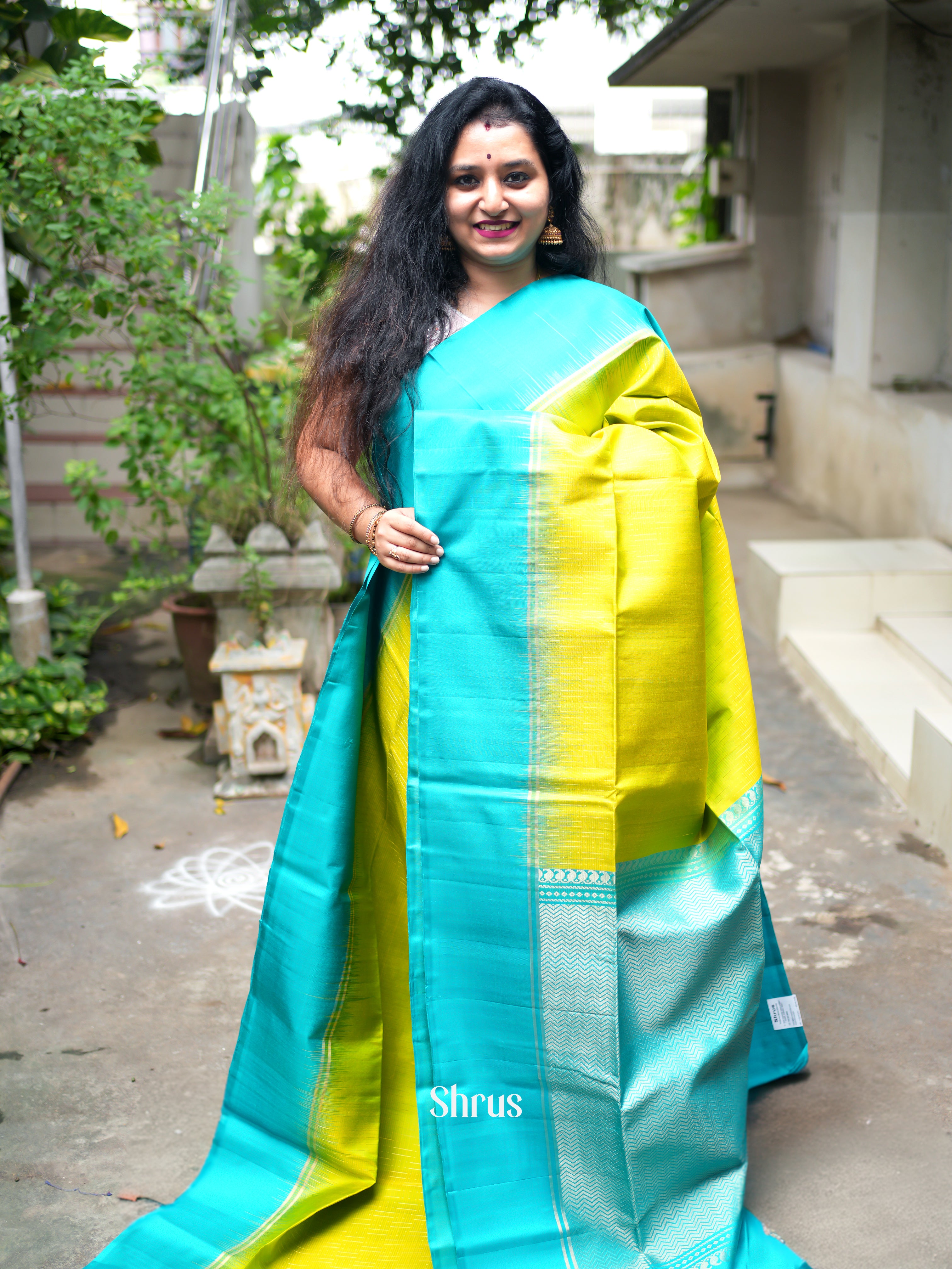 Green & Teal - Soft Silk Saree - Shop on ShrusEternity.com