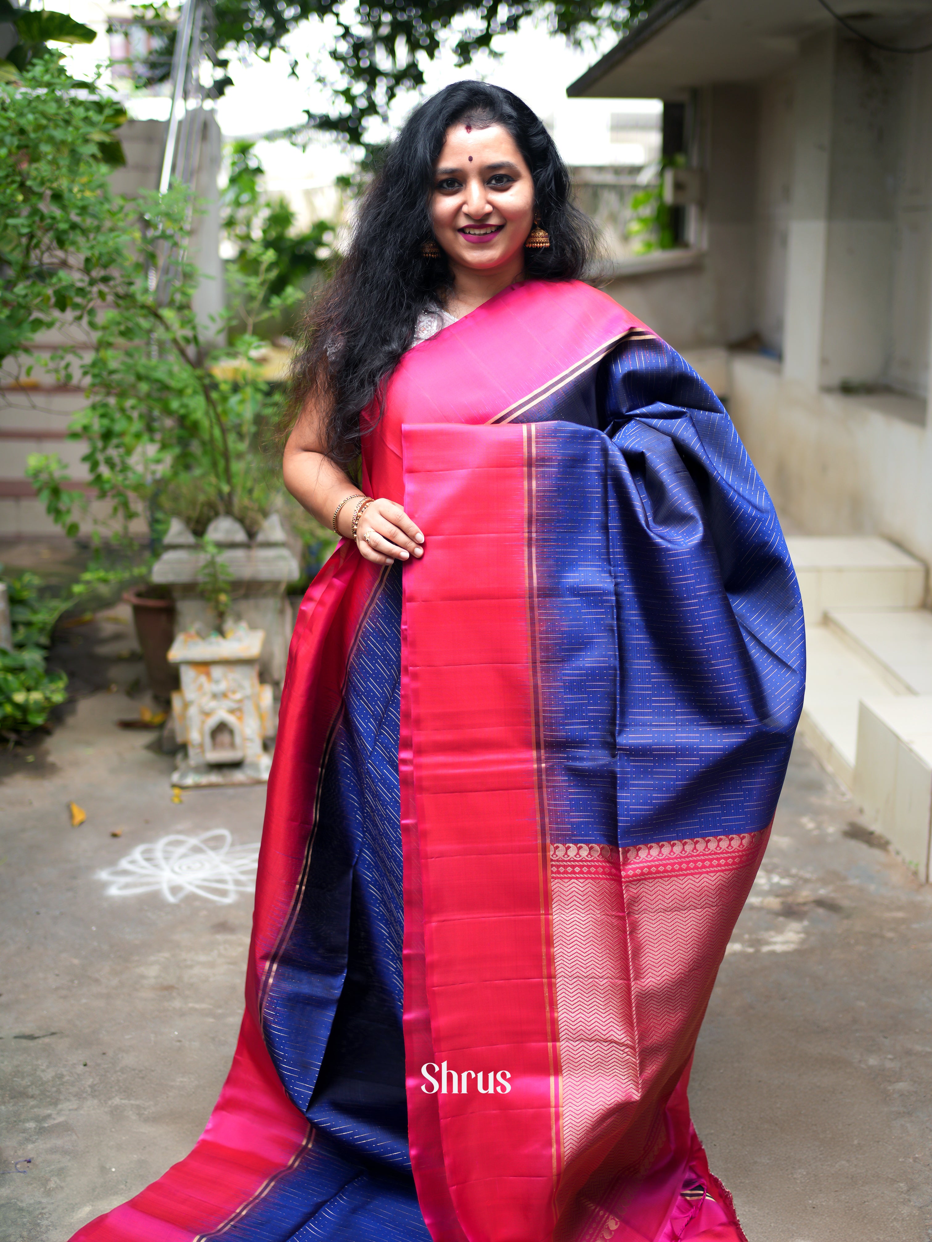 Blue & Pink - Soft Silk Saree - Shop on ShrusEternity.com