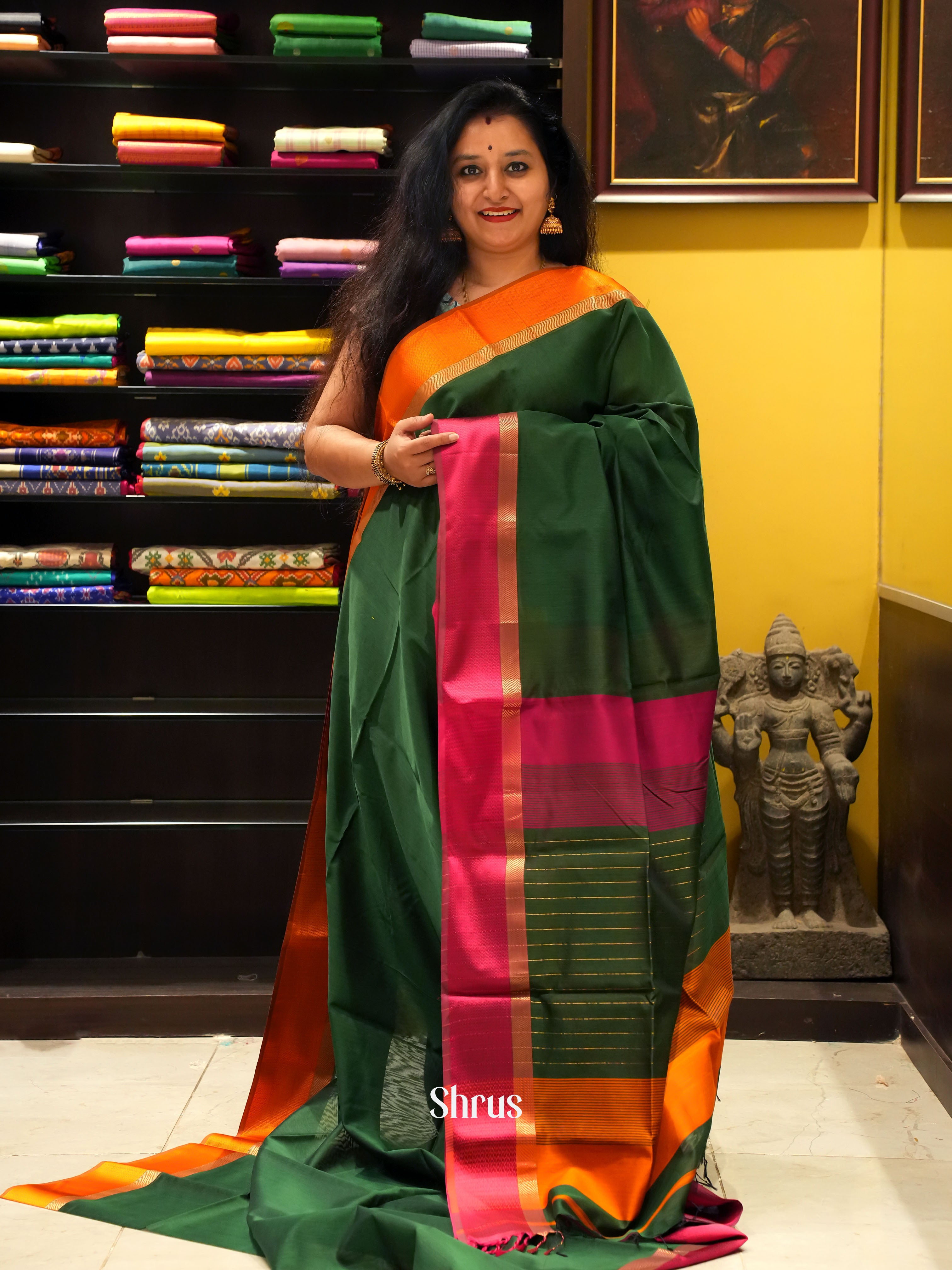 Green & Maroon - Maheshwari silkcotton - Shop on ShrusEternity.com